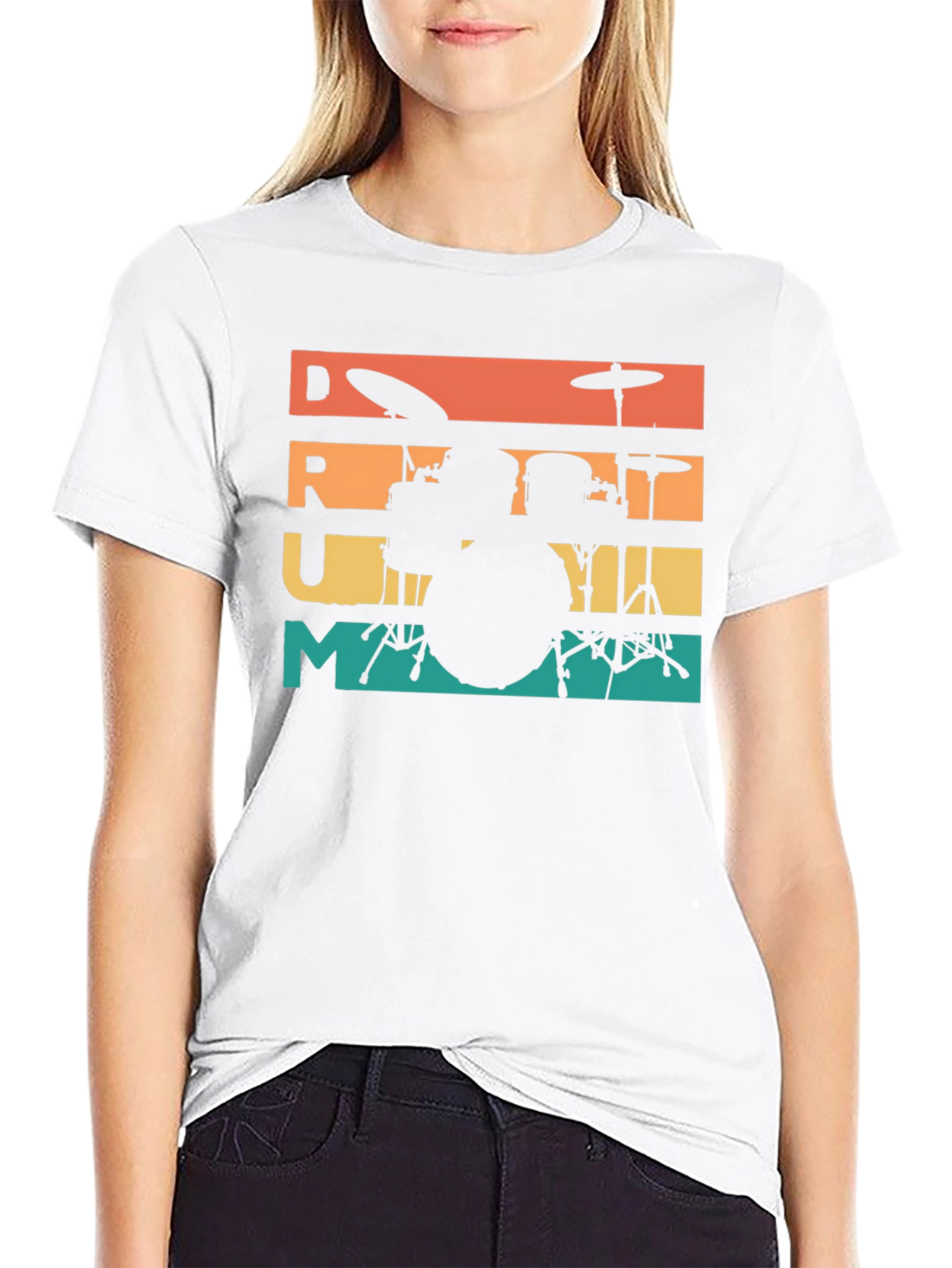 Retro Drummer Tee - Music Lovers Black T-Shirt
