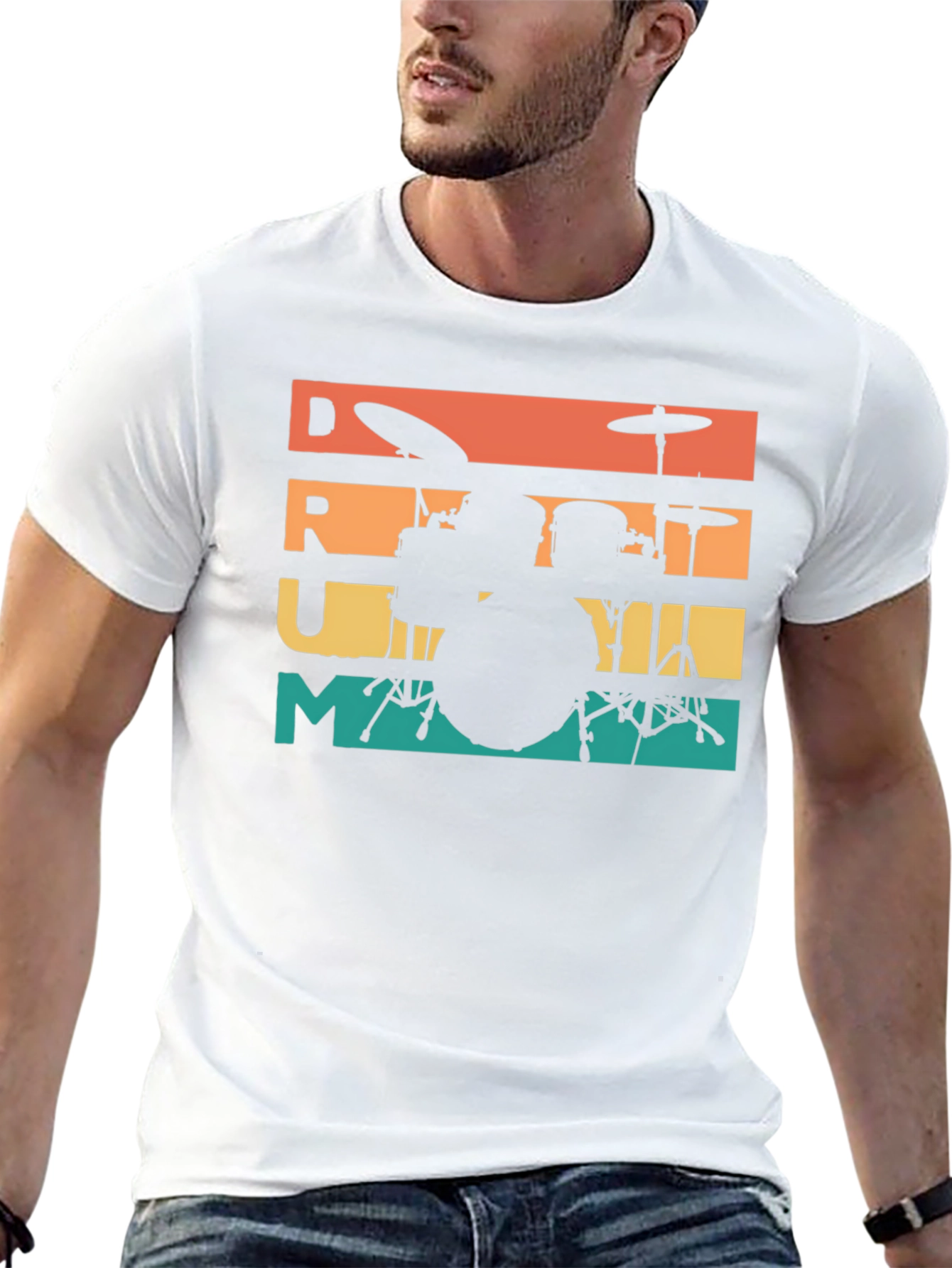 Retro Drummer Tee - Music Lovers Black T-Shirt