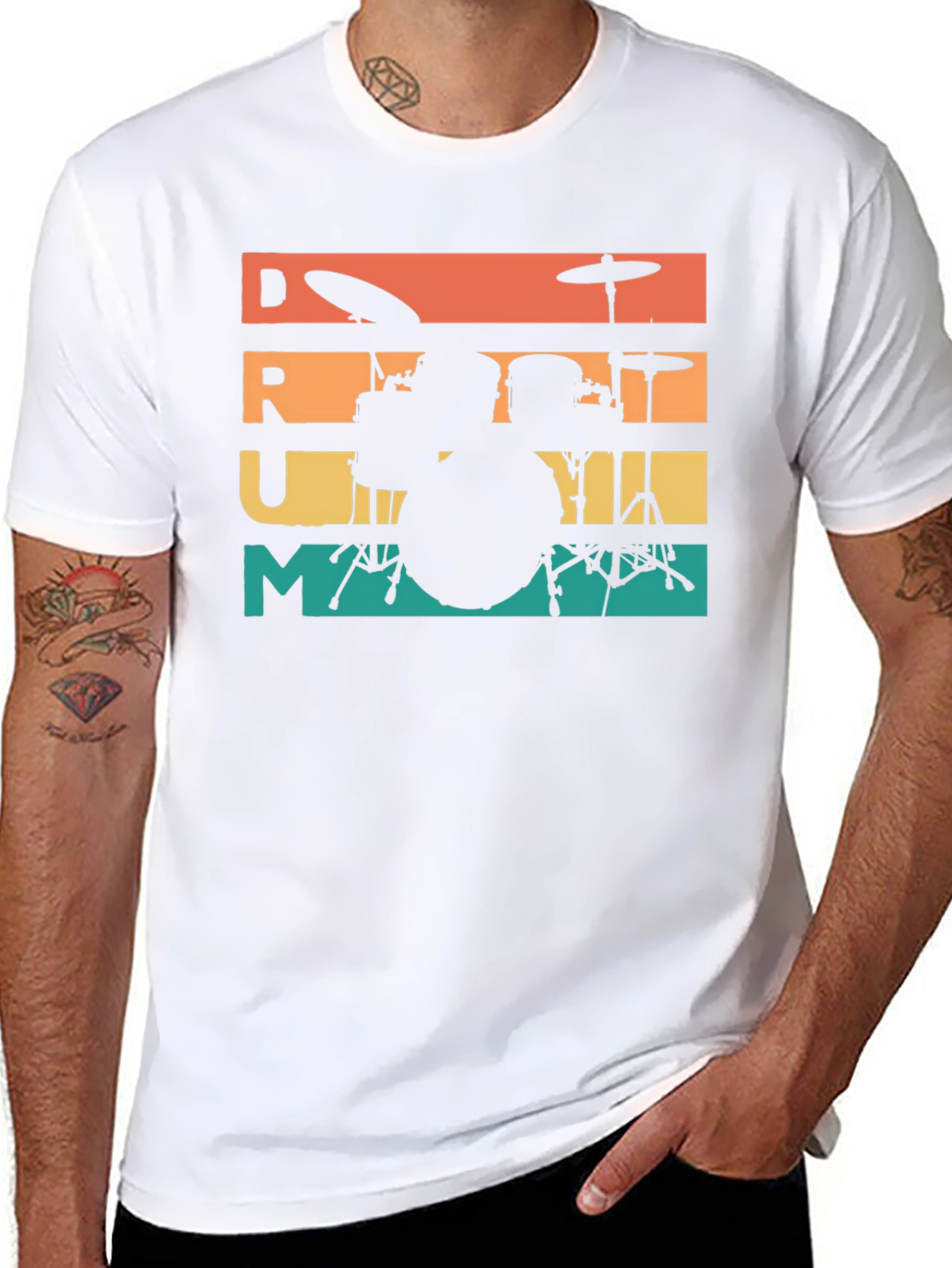 Retro Drummer Tee - Music Lovers Black T-Shirt