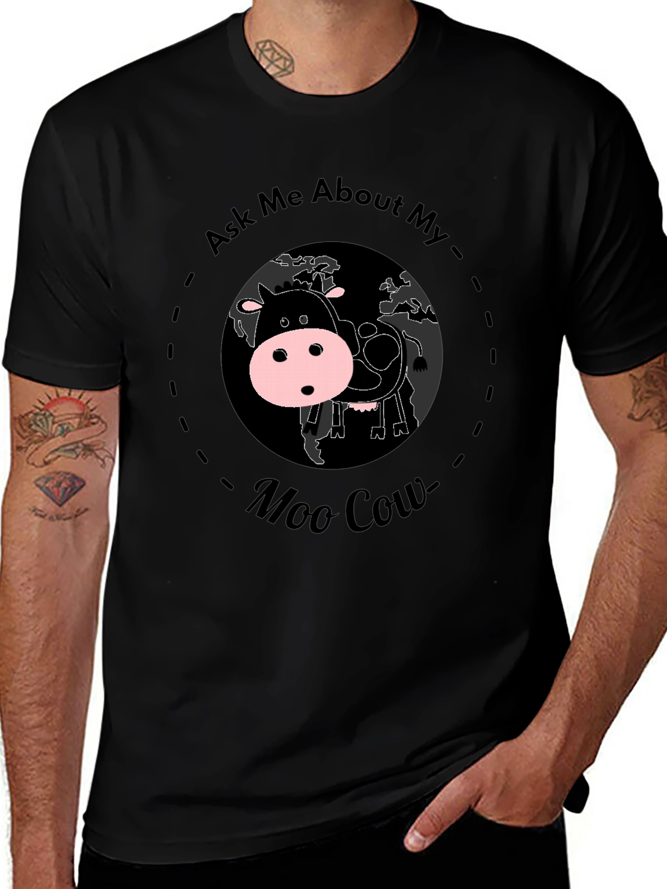Ask Me About My Moo Cow Black Graphic T-Shirt