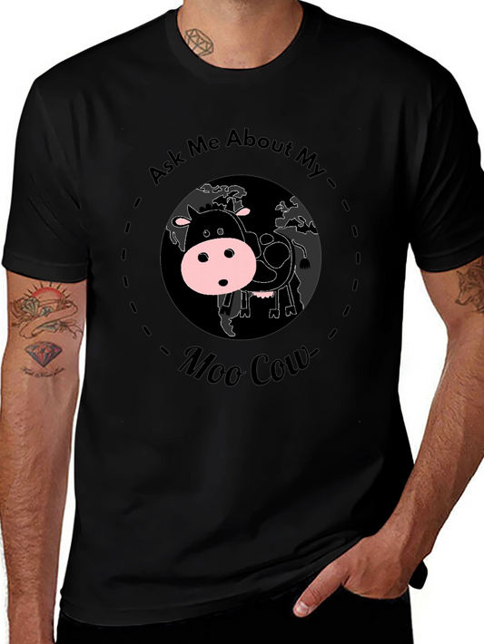 Ask Me About My Moo Cow Black Graphic T-Shirt