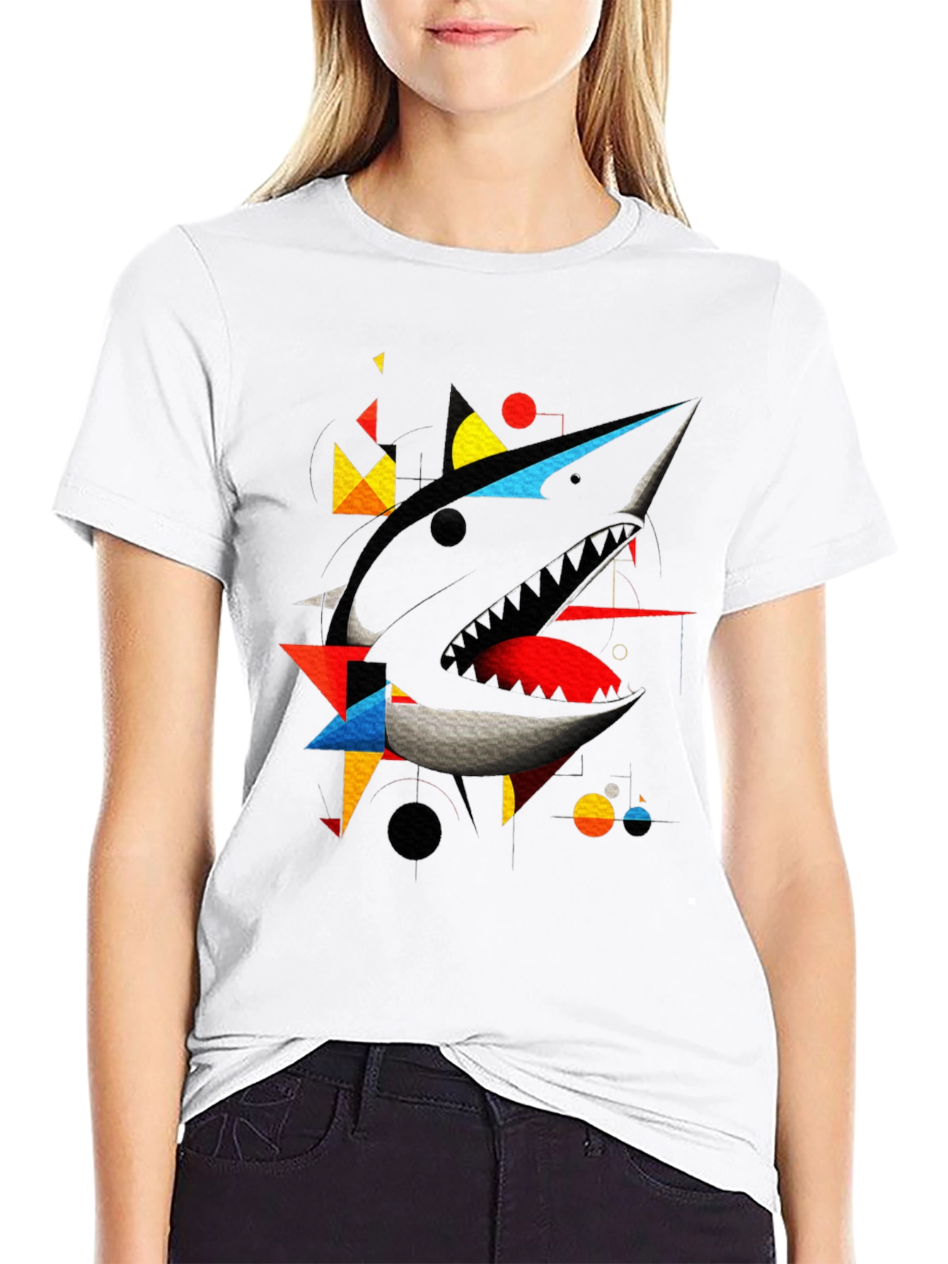 Abstract Shark Graphic Black T-Shirt