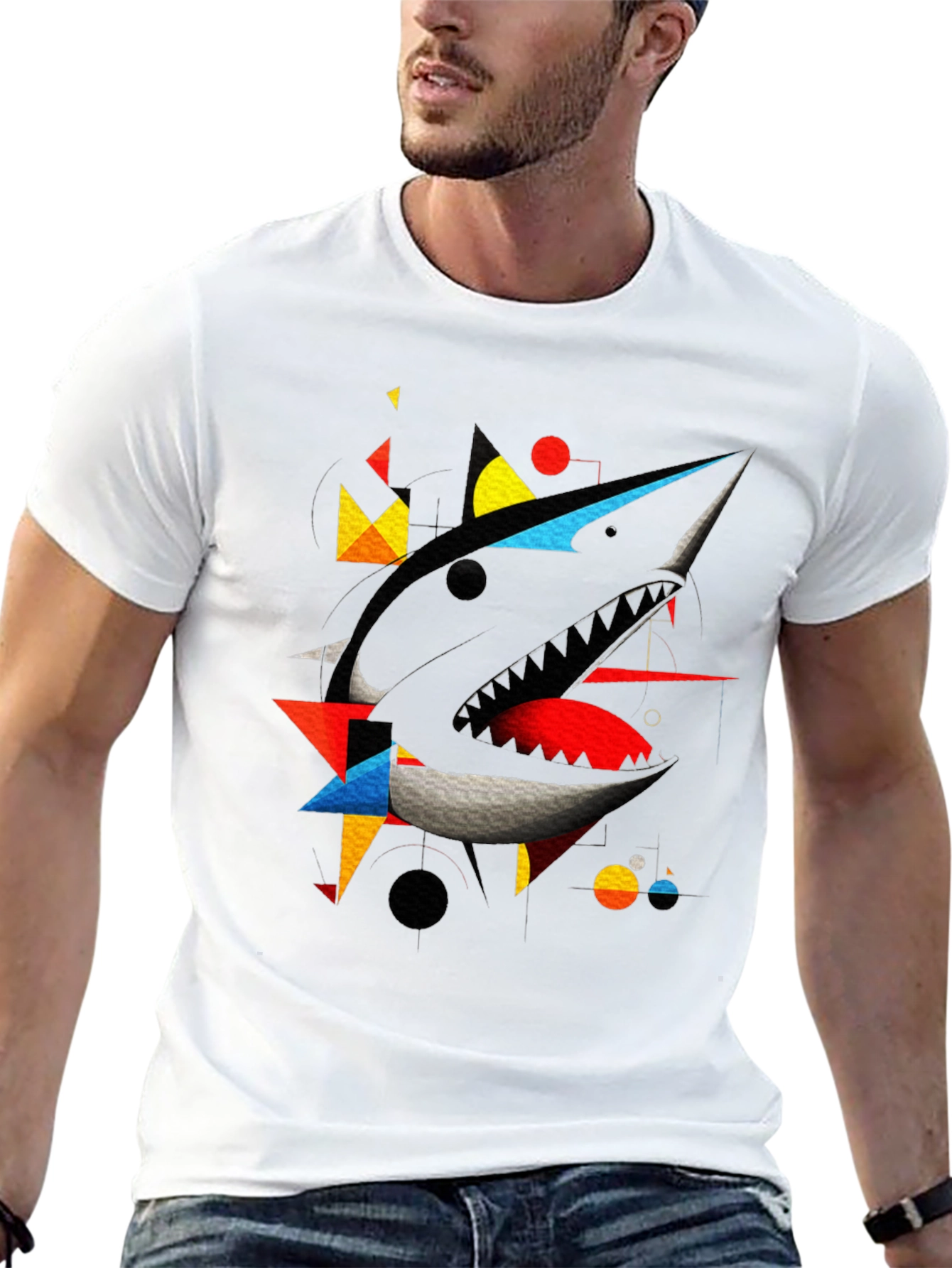 Abstract Shark Graphic Black T-Shirt