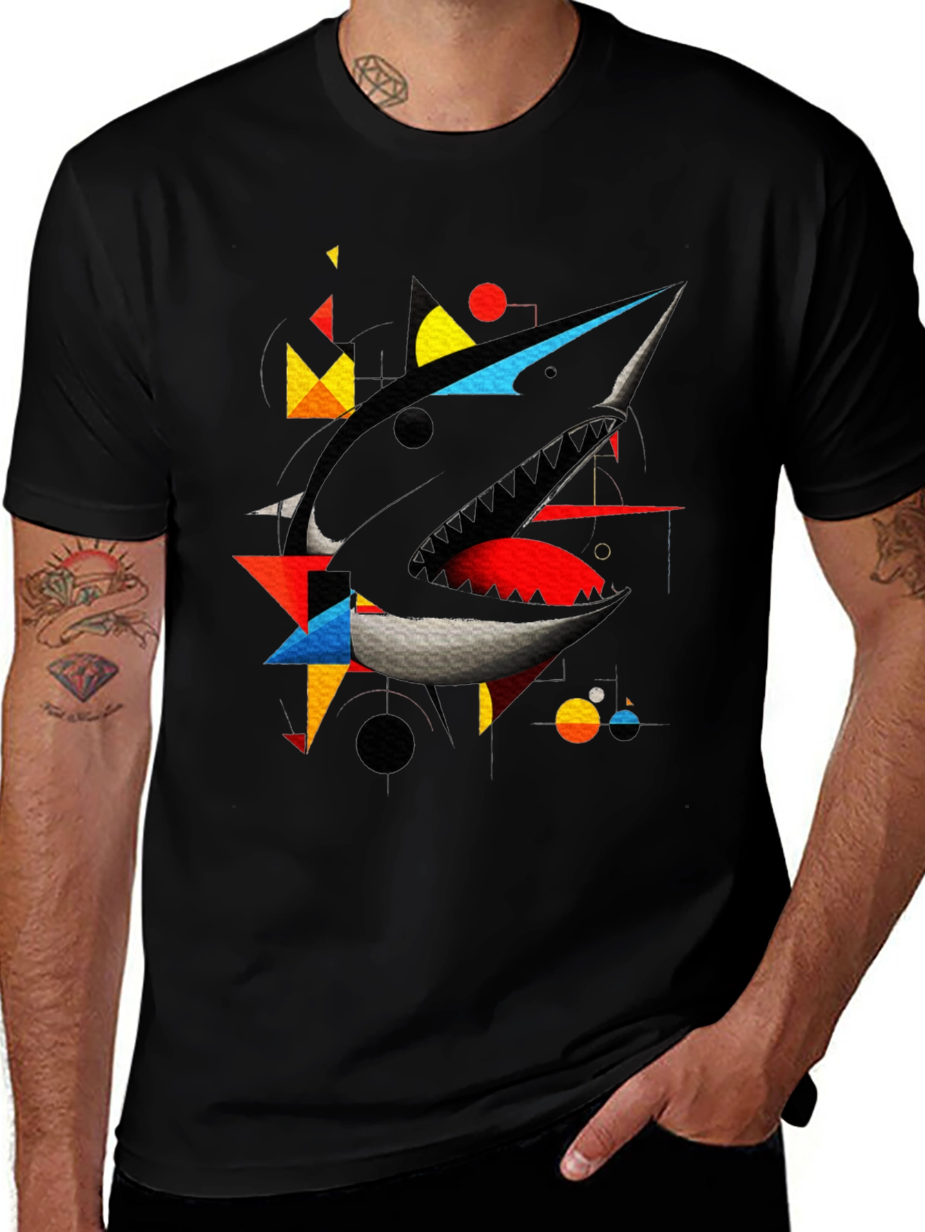 Abstract Shark Graphic Black T-Shirt