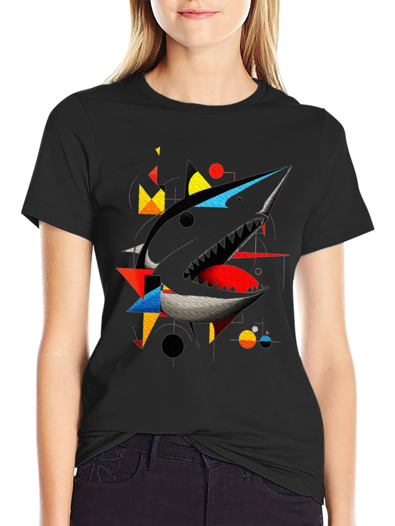Abstract Shark Graphic Black T-Shirt