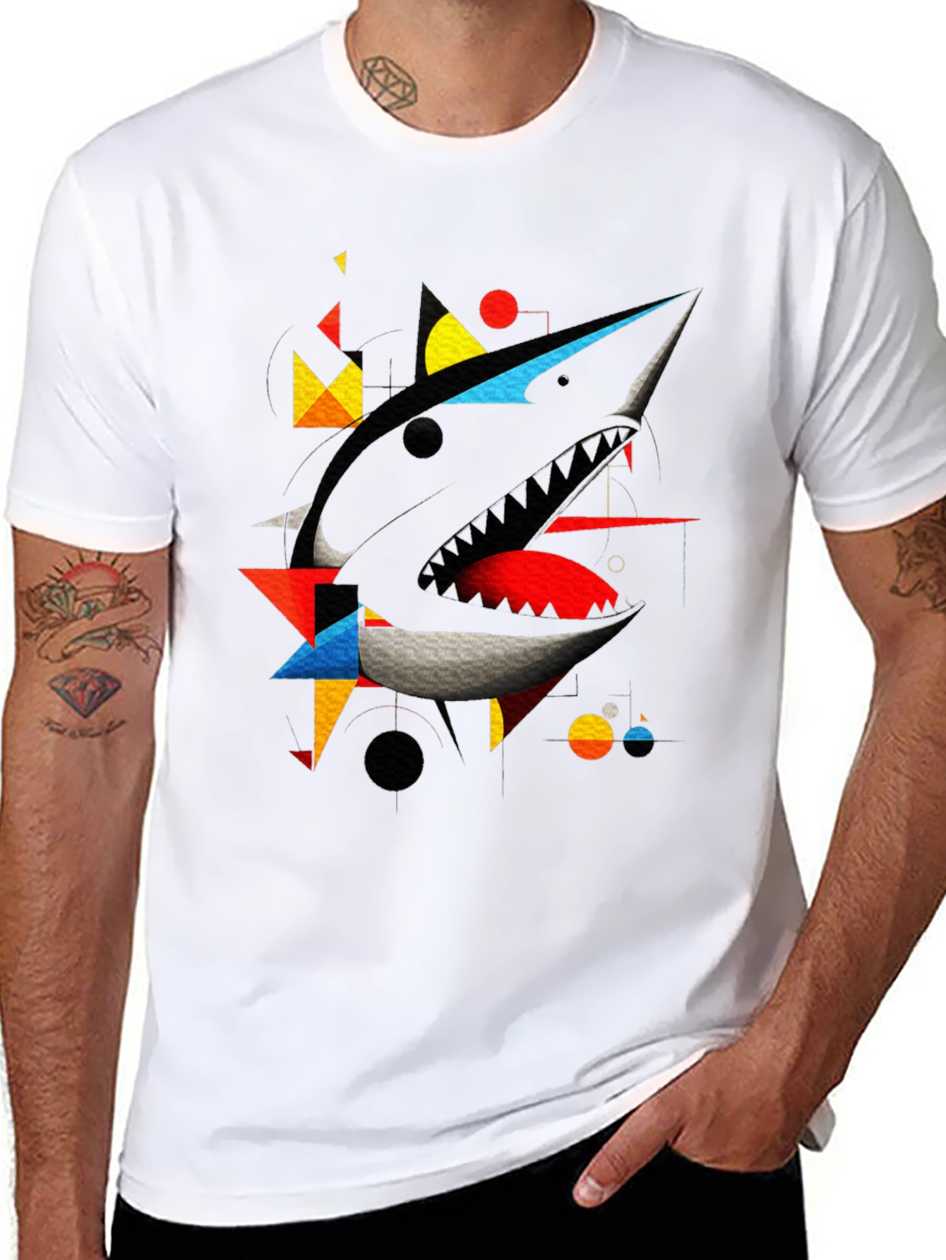 Abstract Shark Graphic Black T-Shirt