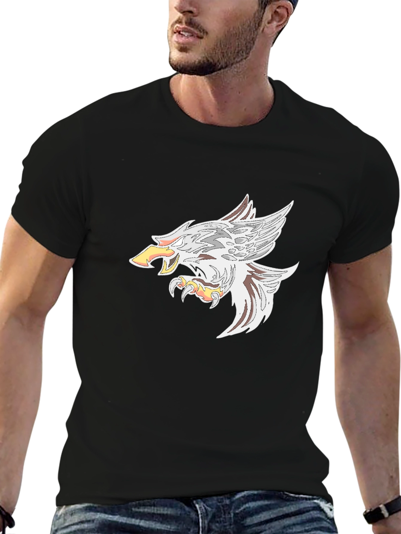 Mens Black T-Shirt with Eagle Graphic