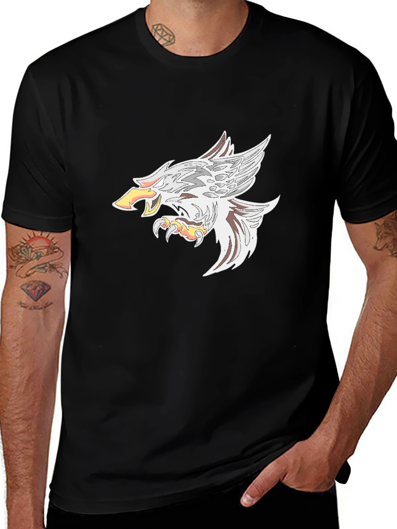 Mens Black T-Shirt with Eagle Graphic