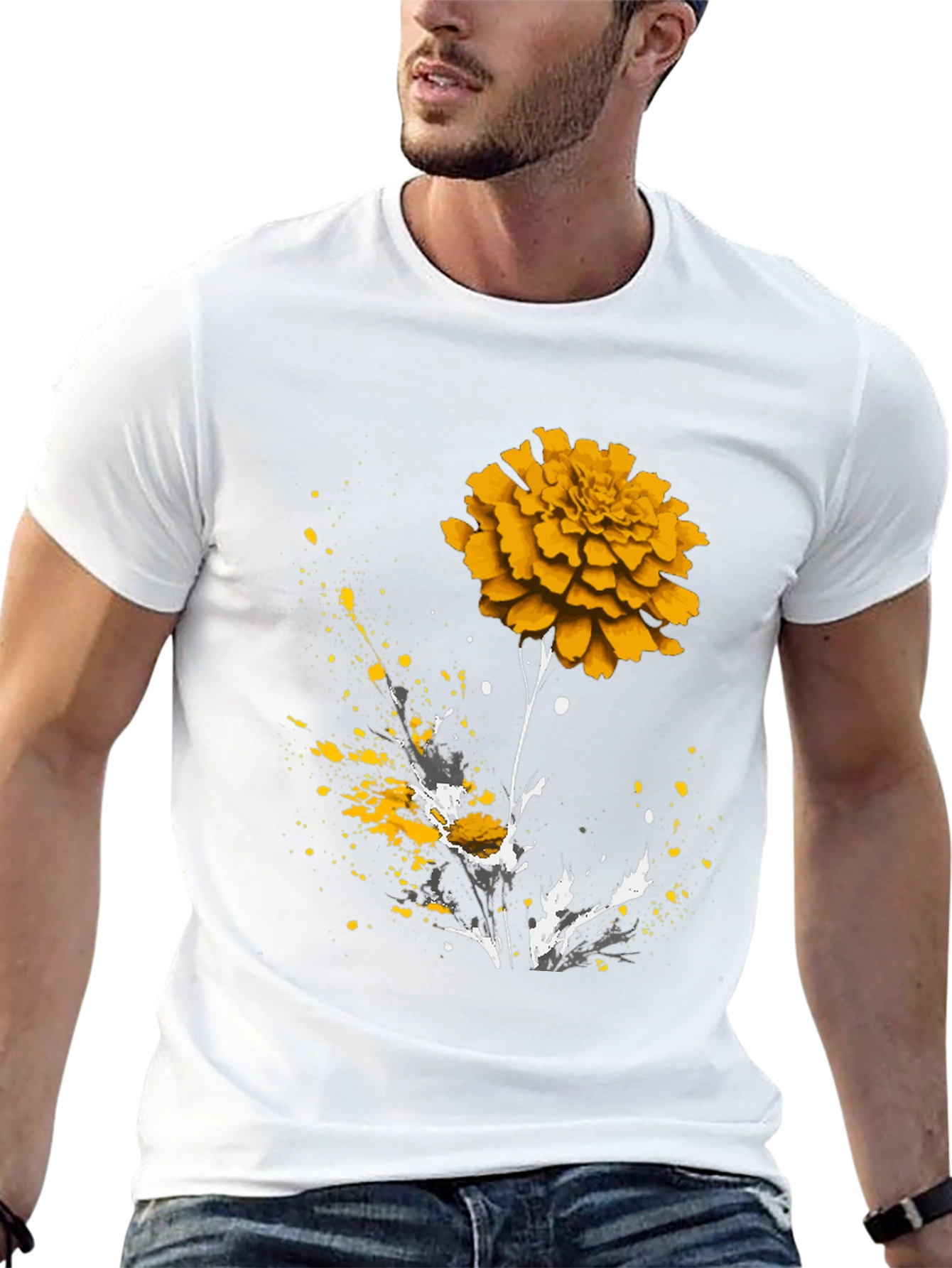 Floral Splatter Print Crew Neck T-Shirt