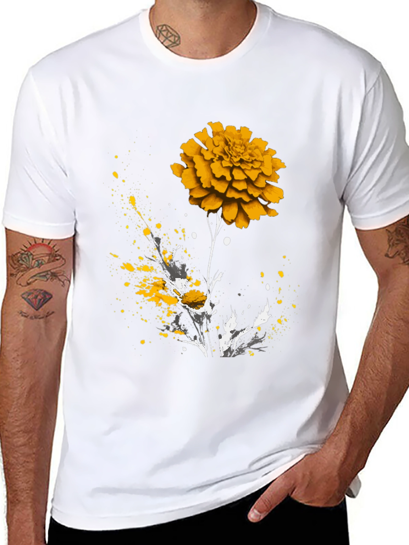 Floral Splatter Print Crew Neck T-Shirt