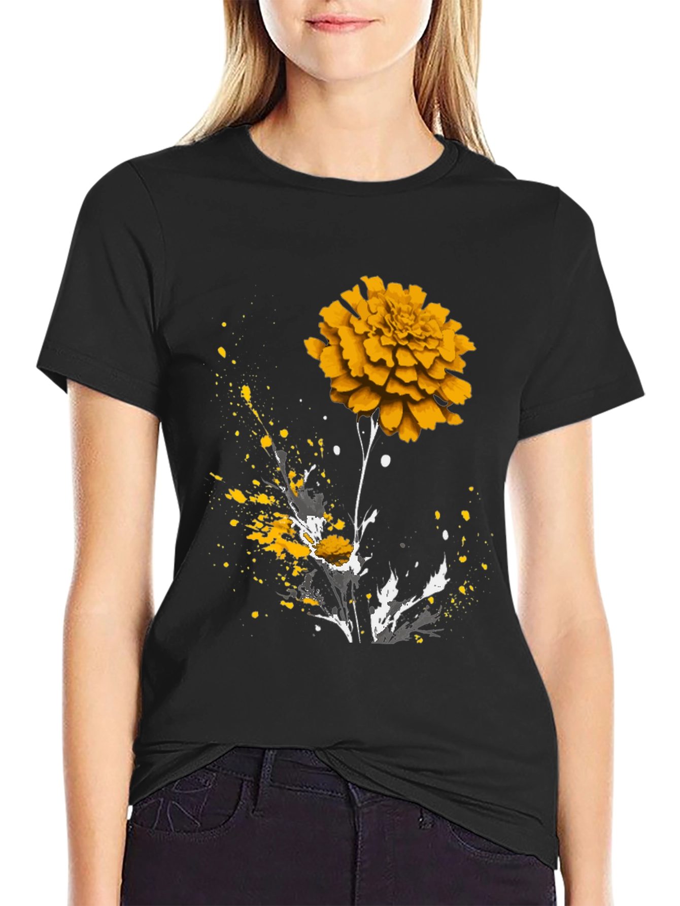 Floral Splatter Print Crew Neck T-Shirt