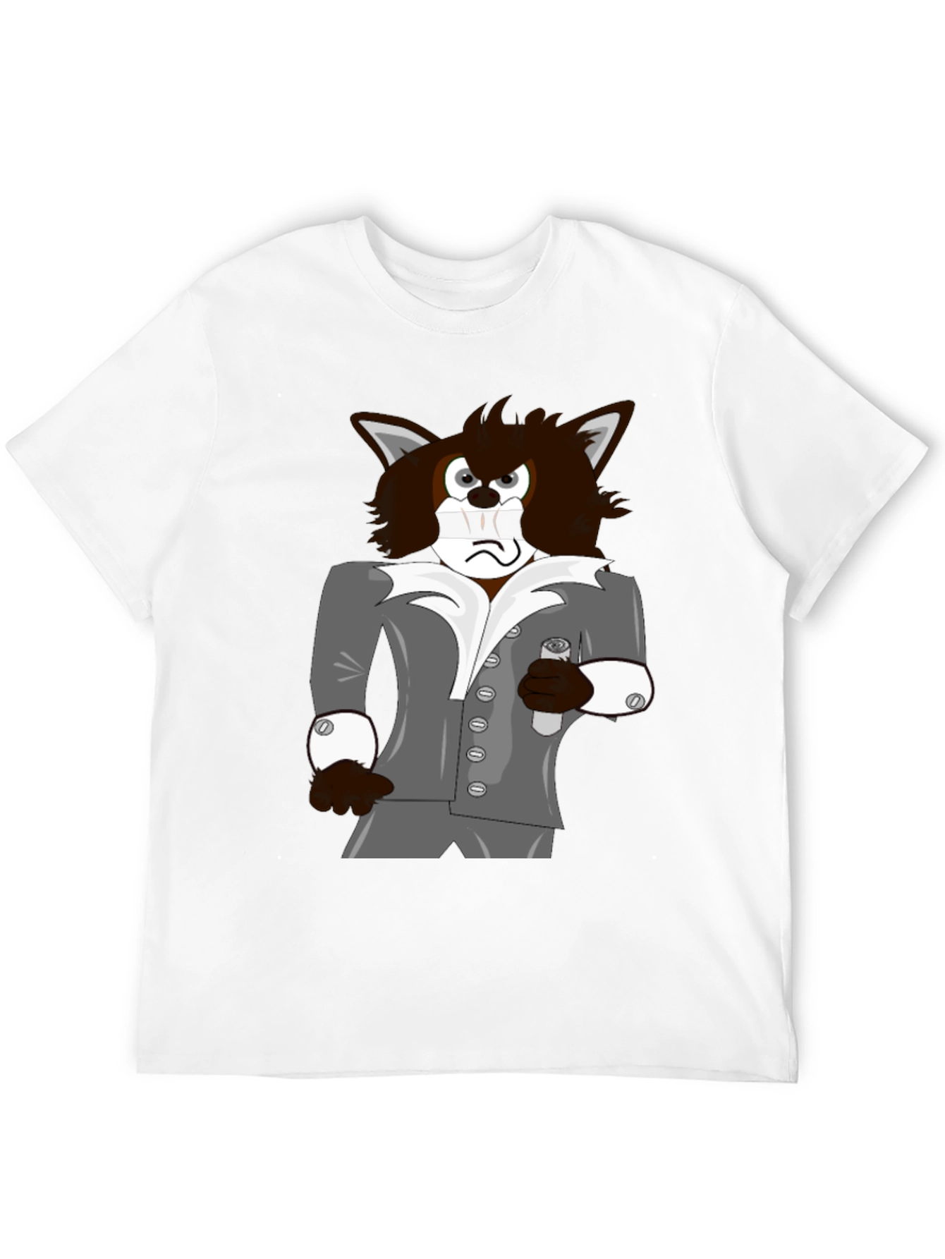 Cartoon Wolf in Suit Graphic Tee - Black