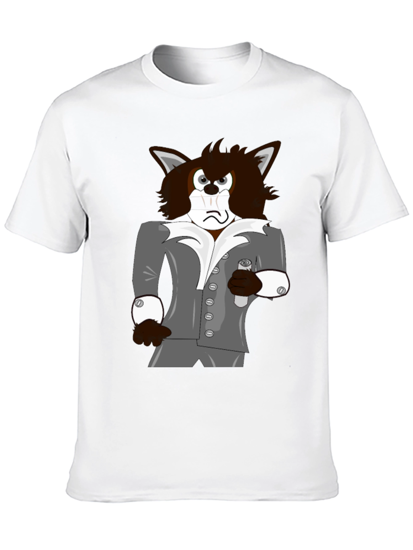 Cartoon Wolf in Suit Graphic Tee - Black