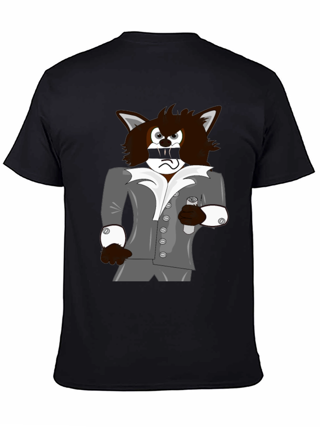 Cartoon Wolf in Suit Graphic Tee - Black