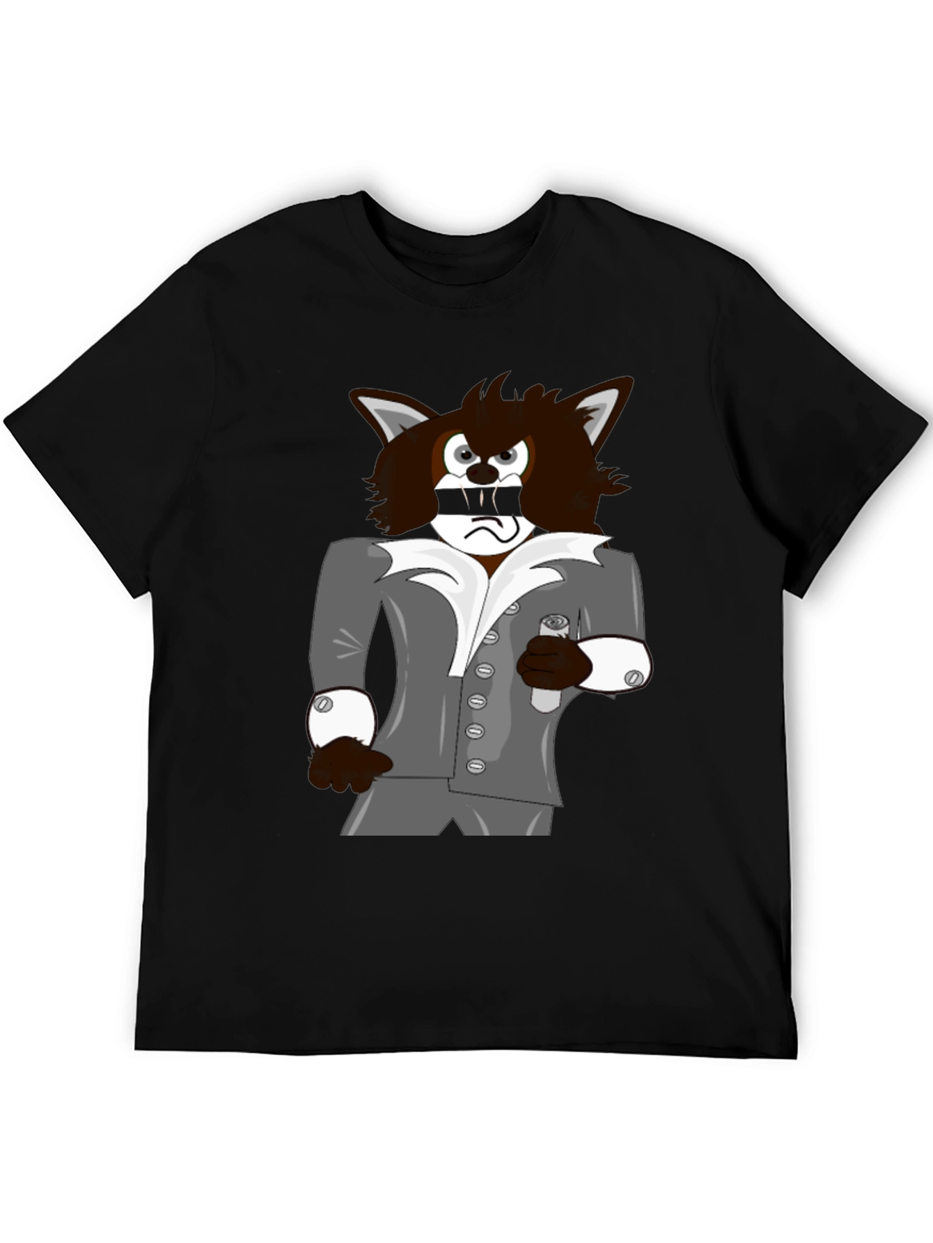 Cartoon Wolf in Suit Graphic Tee - Black