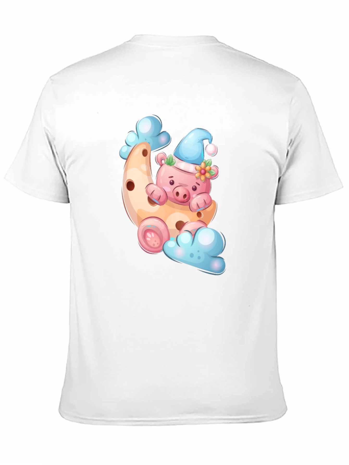 Cute Pig on Moon T-Shirt - Black