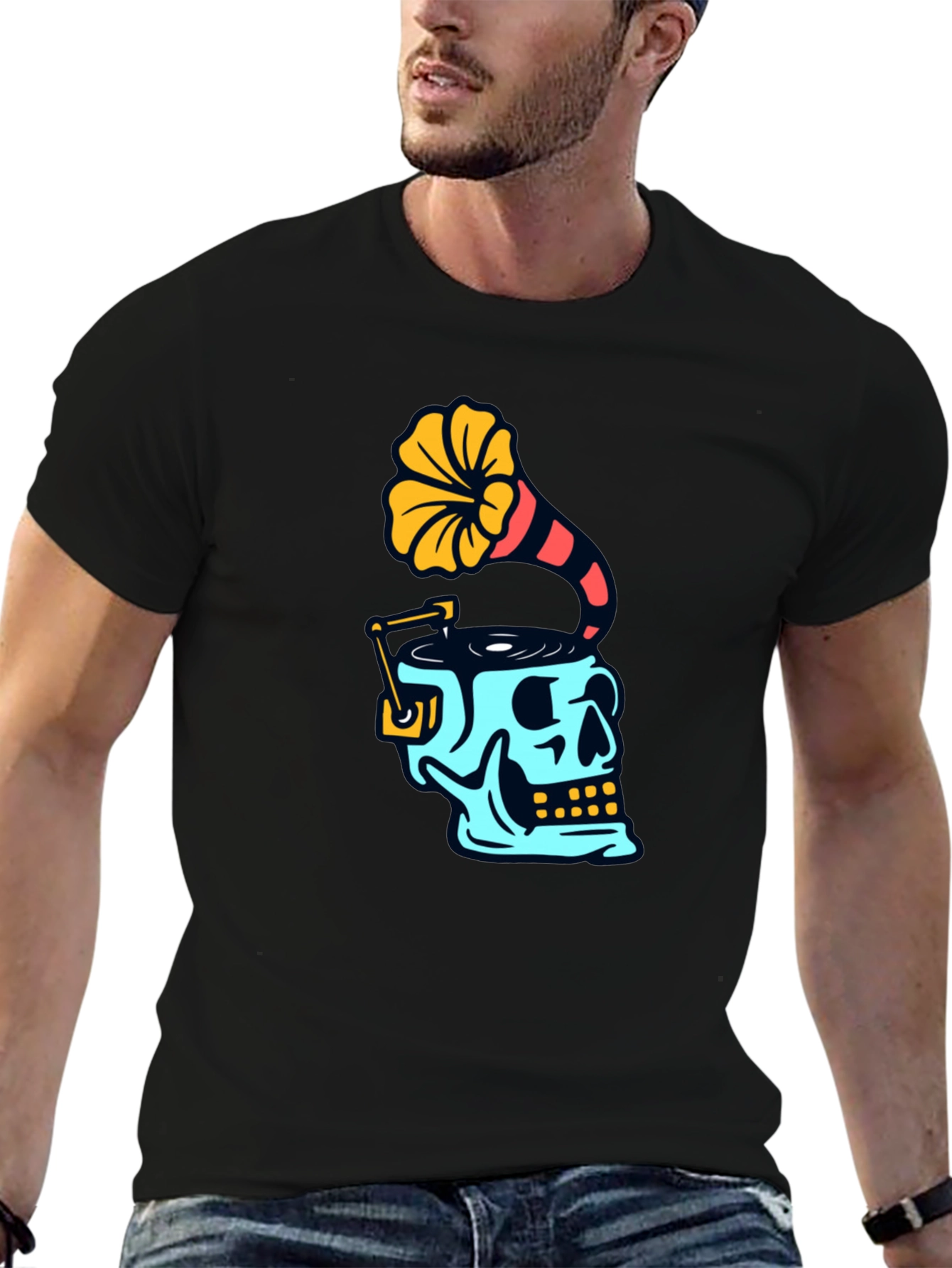 Skull Phonograph T-Shirt - Retro Music Style