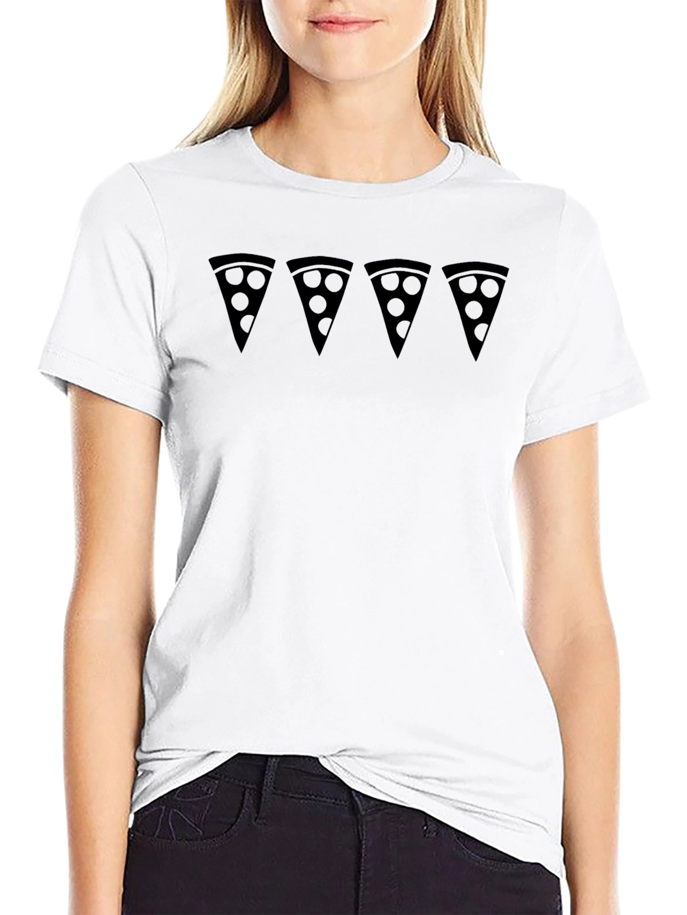 Pizza Slice Pattern Black T-Shirt
