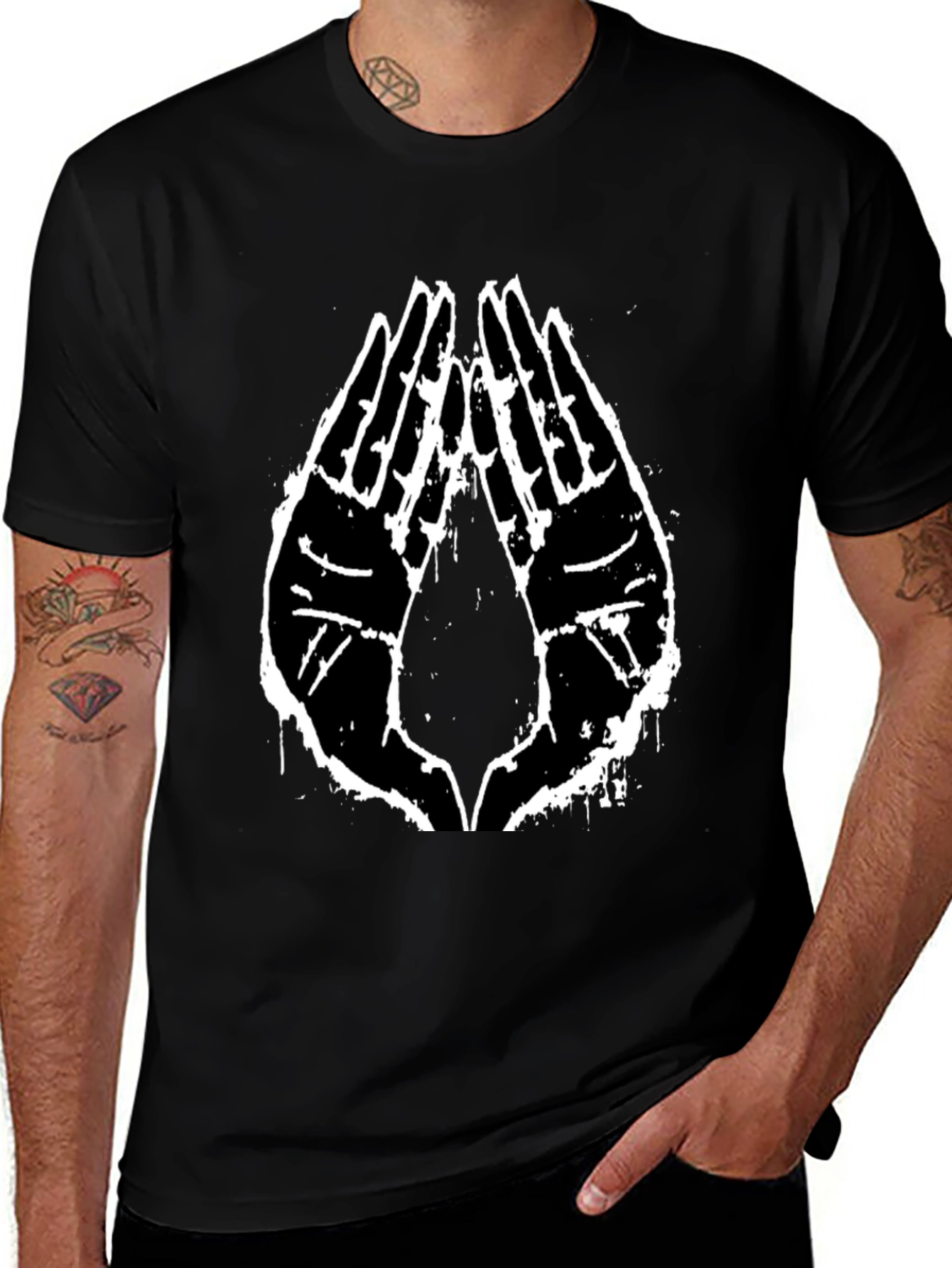 Black Graphic Tee - Praying Hands Design
