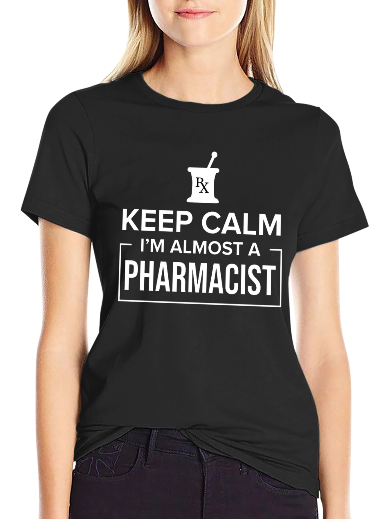 Keep Calm Almost a Pharmacist Black Graphic T-Shirt