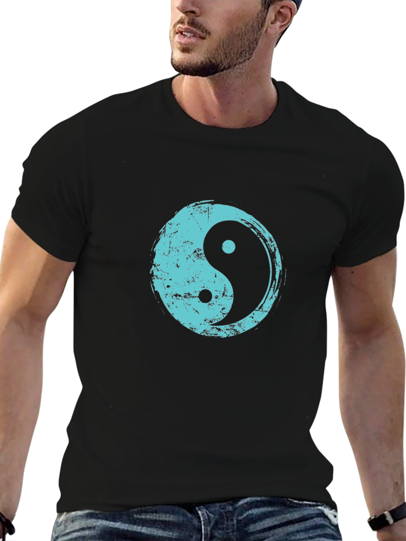 Yin Yang T-Shirt - Distressed Teal Design