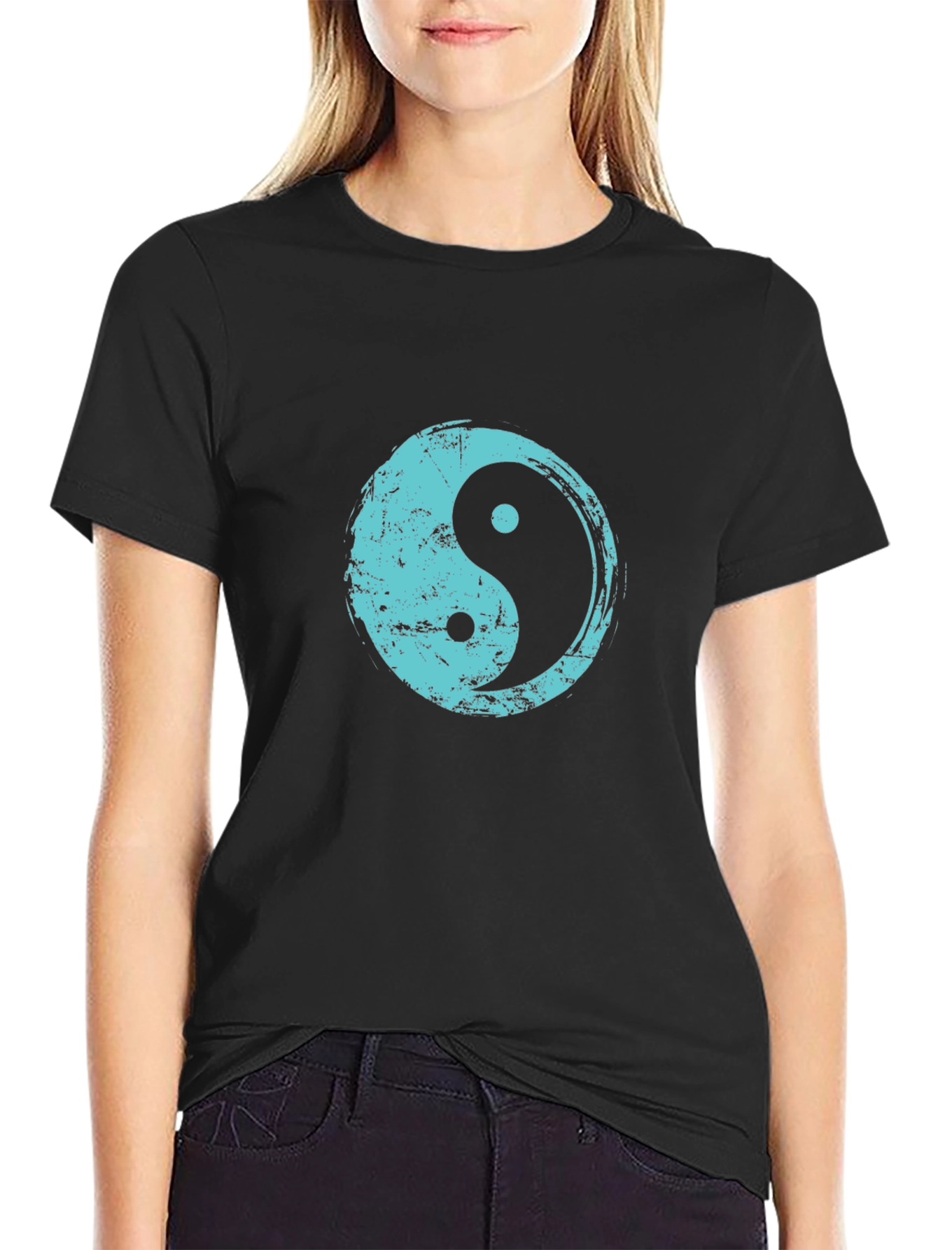 Yin Yang T-Shirt - Distressed Teal Design