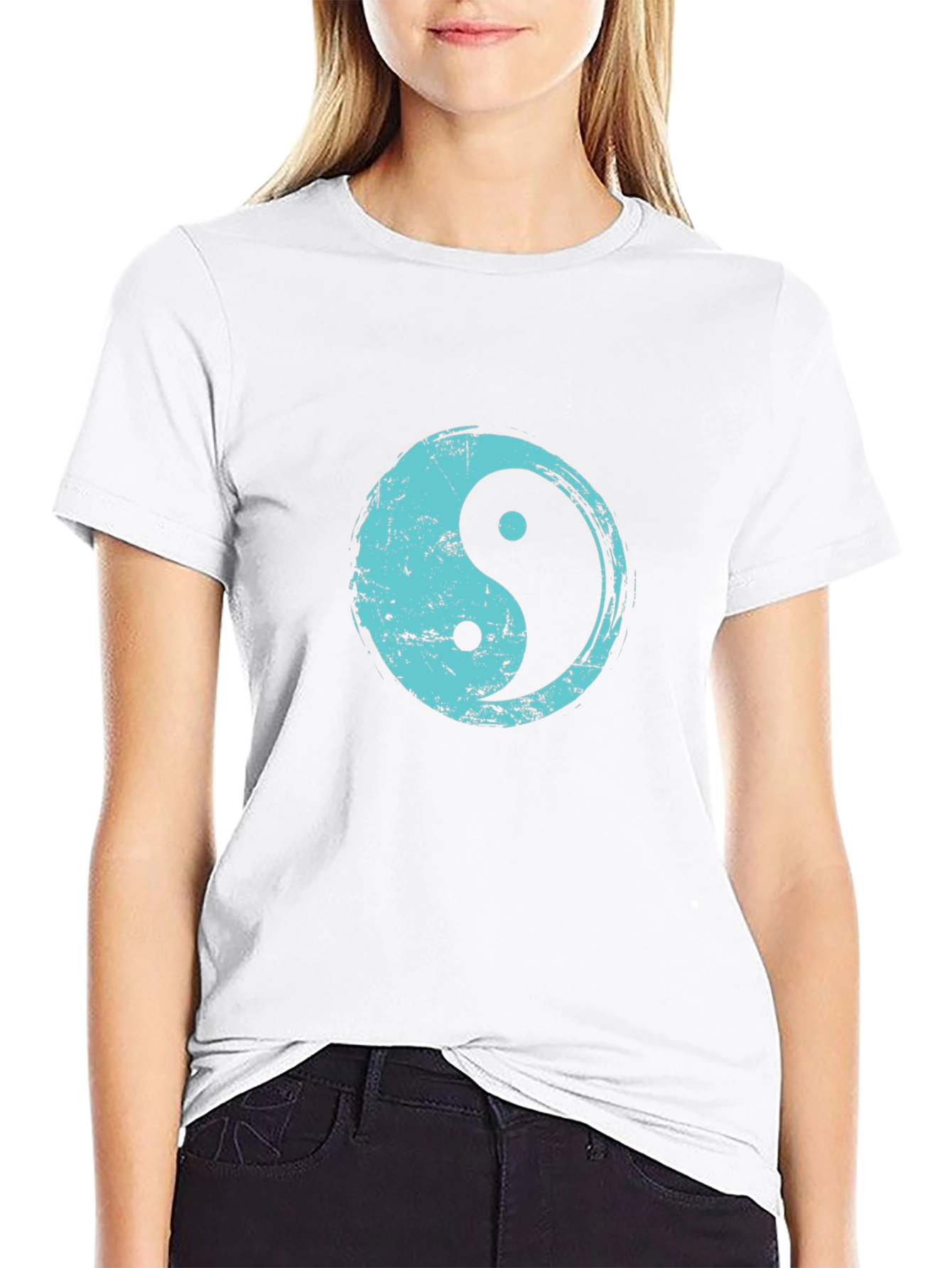 Yin Yang T-Shirt - Distressed Teal Design
