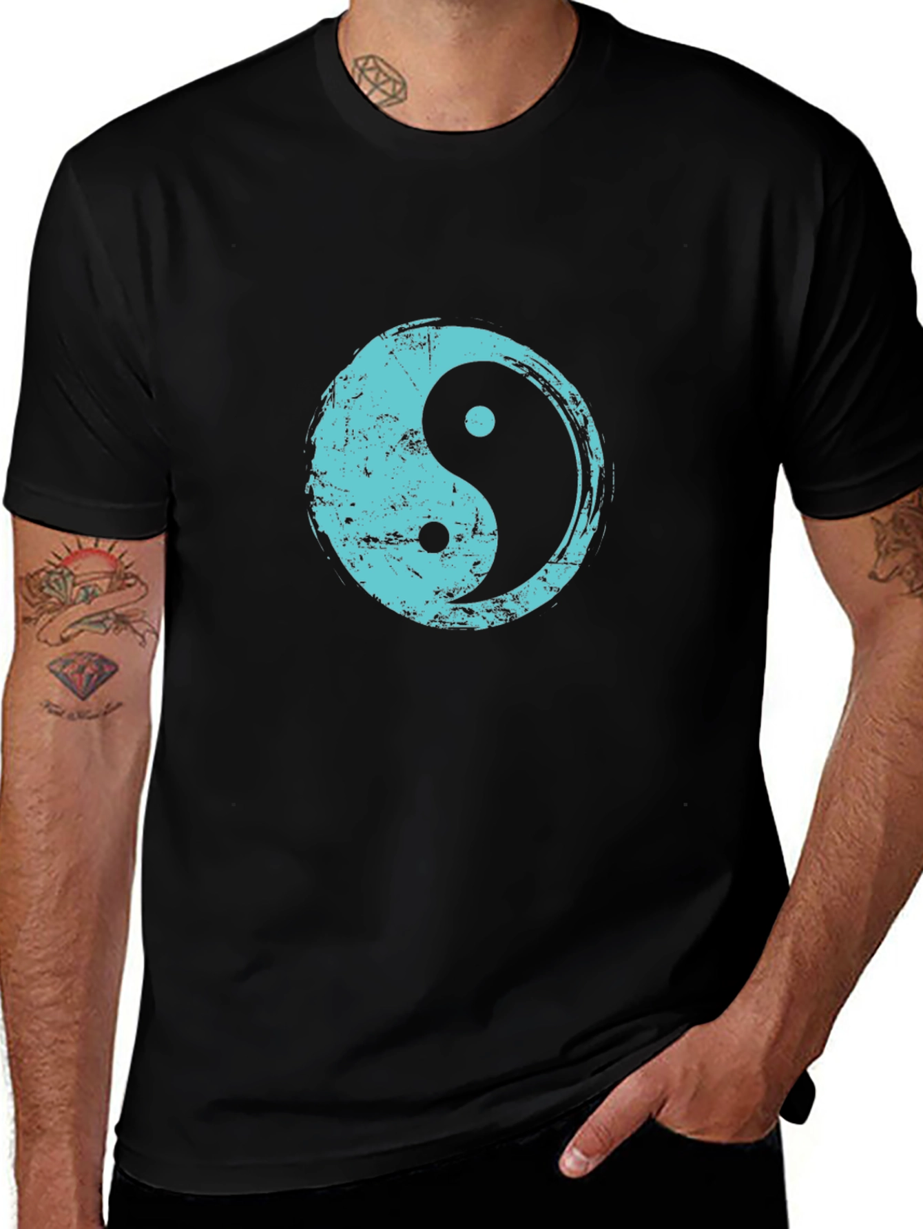 Yin Yang T-Shirt - Distressed Teal Design