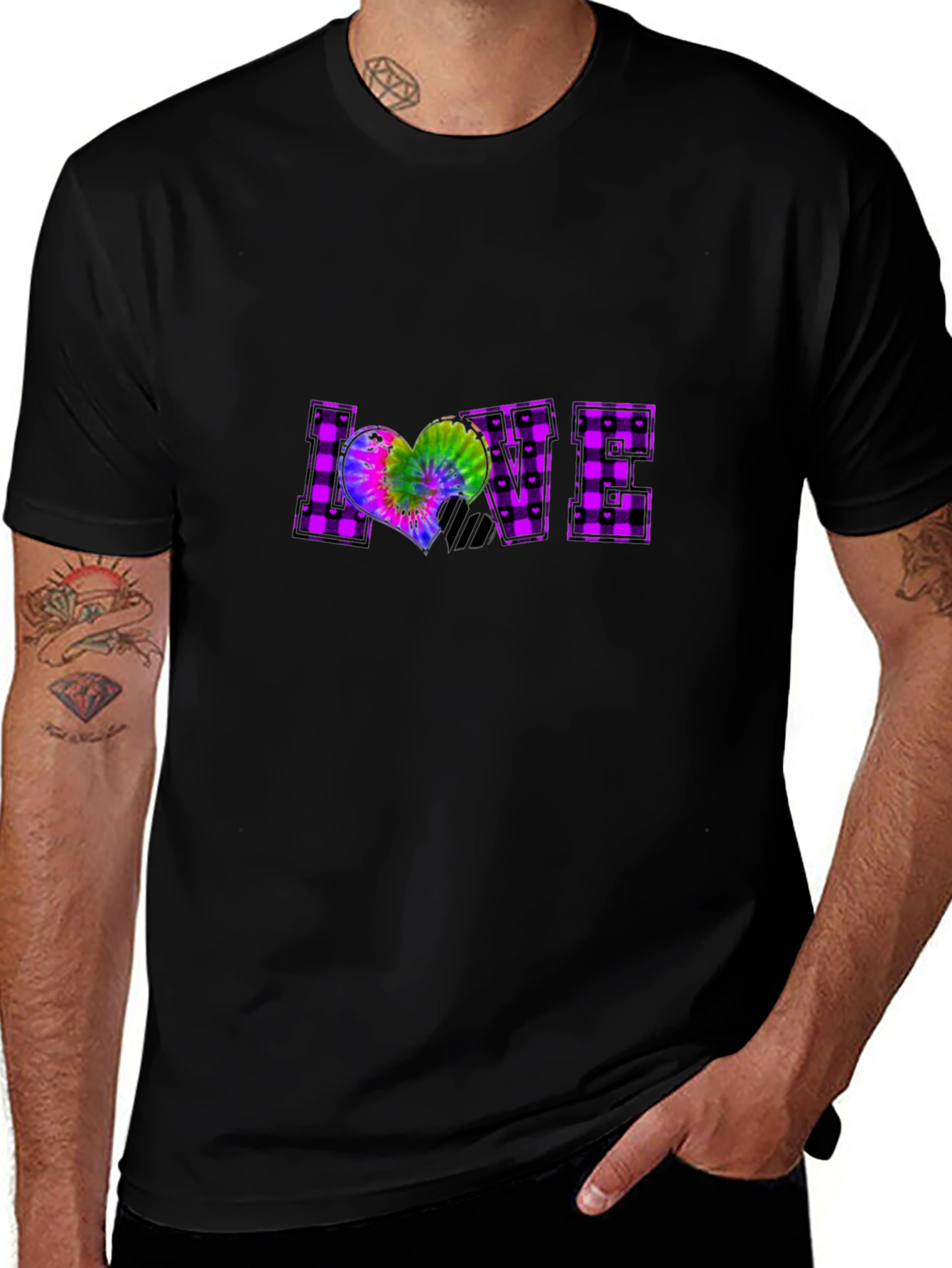 Plaid LOVE T-Shirt Tie-Dye Heart Graphic