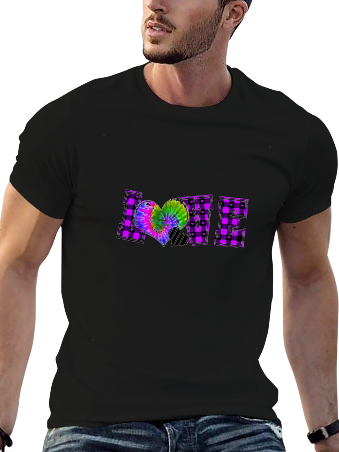 Plaid LOVE T-Shirt Tie-Dye Heart Graphic