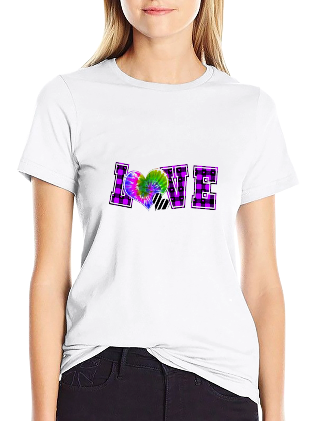 Plaid LOVE T-Shirt Tie-Dye Heart Graphic