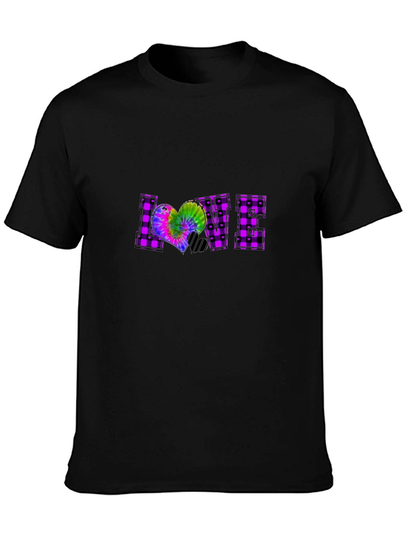 Plaid LOVE T-Shirt Tie-Dye Heart Graphic