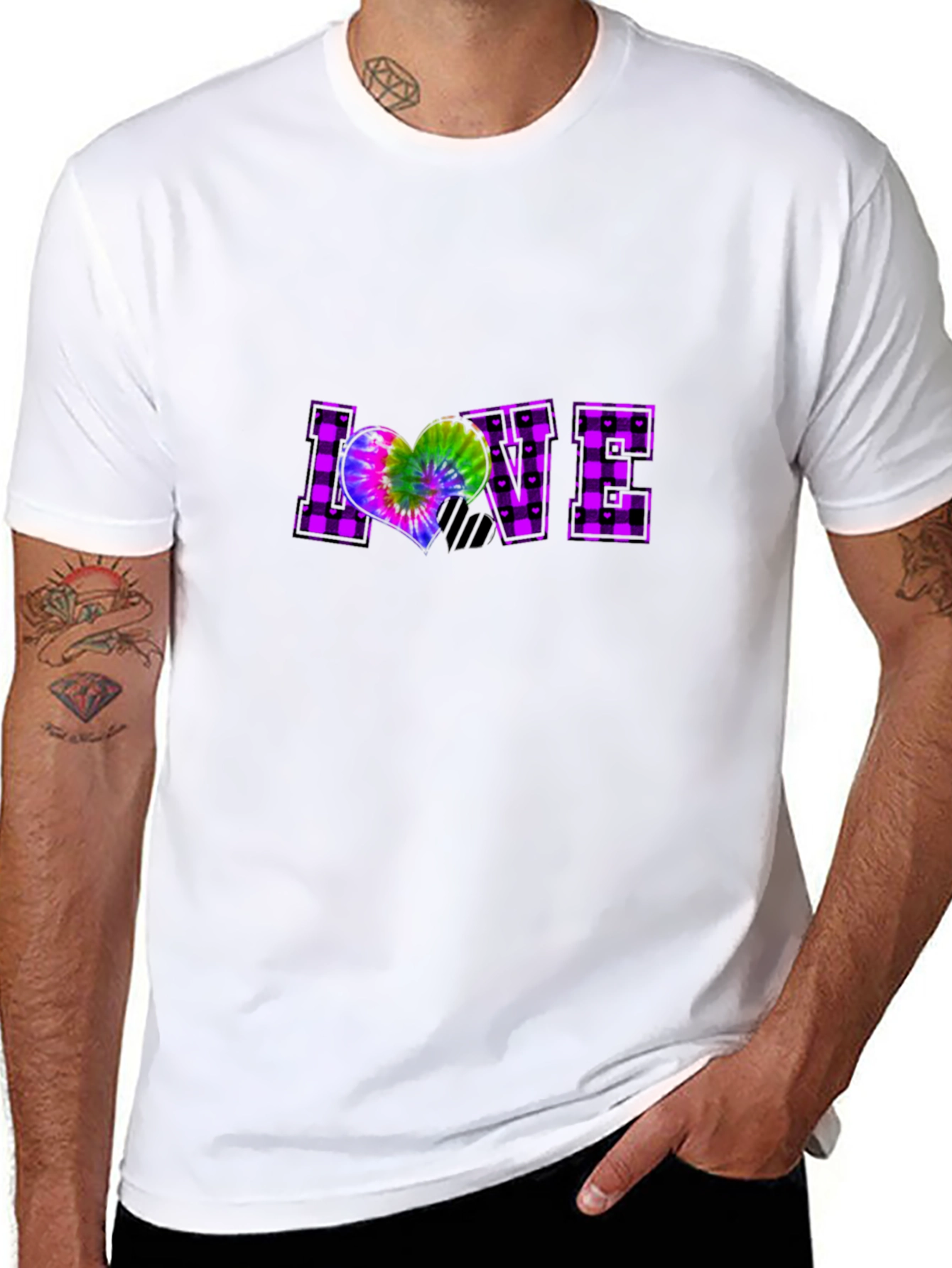 Plaid LOVE T-Shirt Tie-Dye Heart Graphic