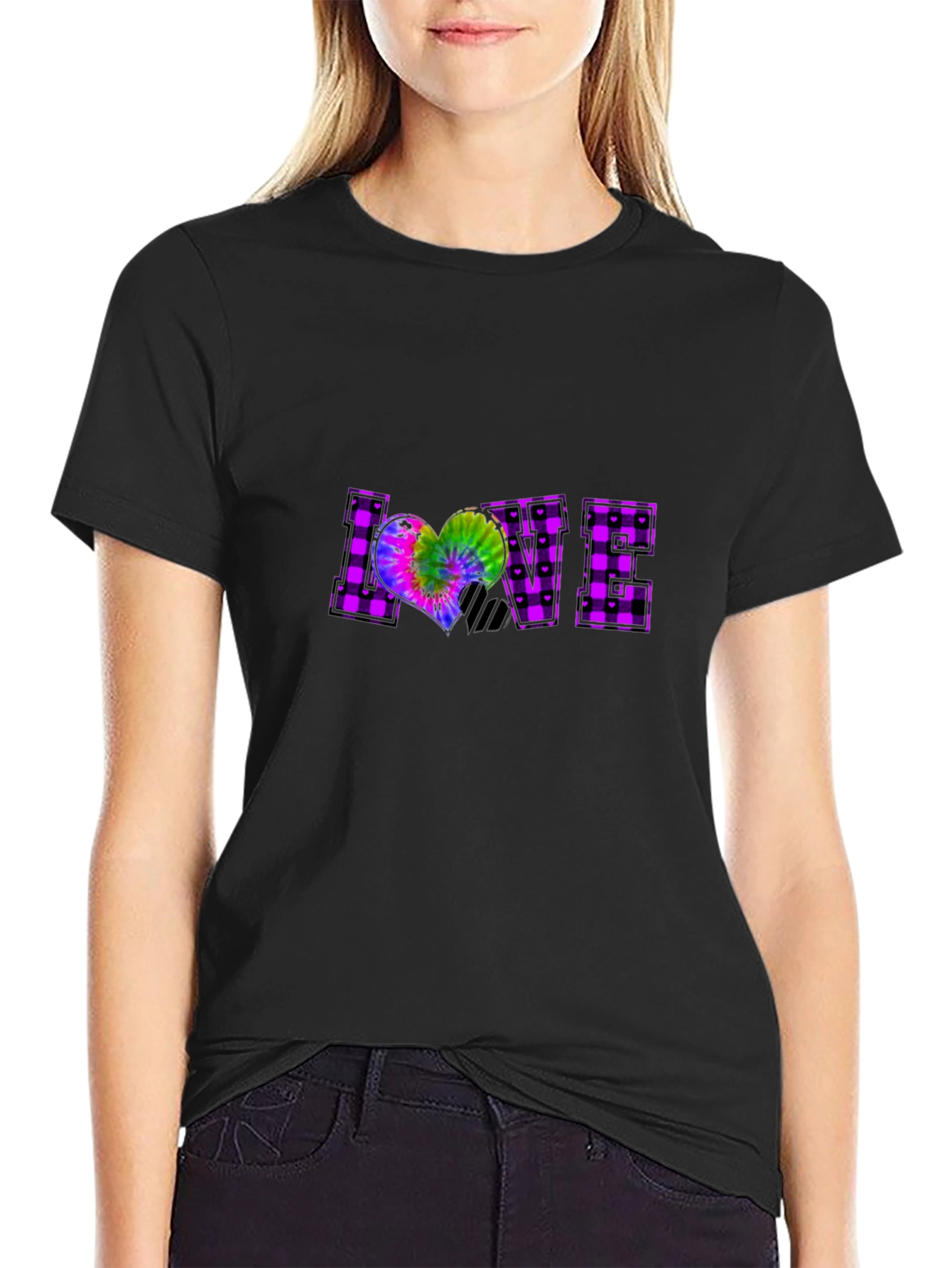 Plaid LOVE T-Shirt Tie-Dye Heart Graphic