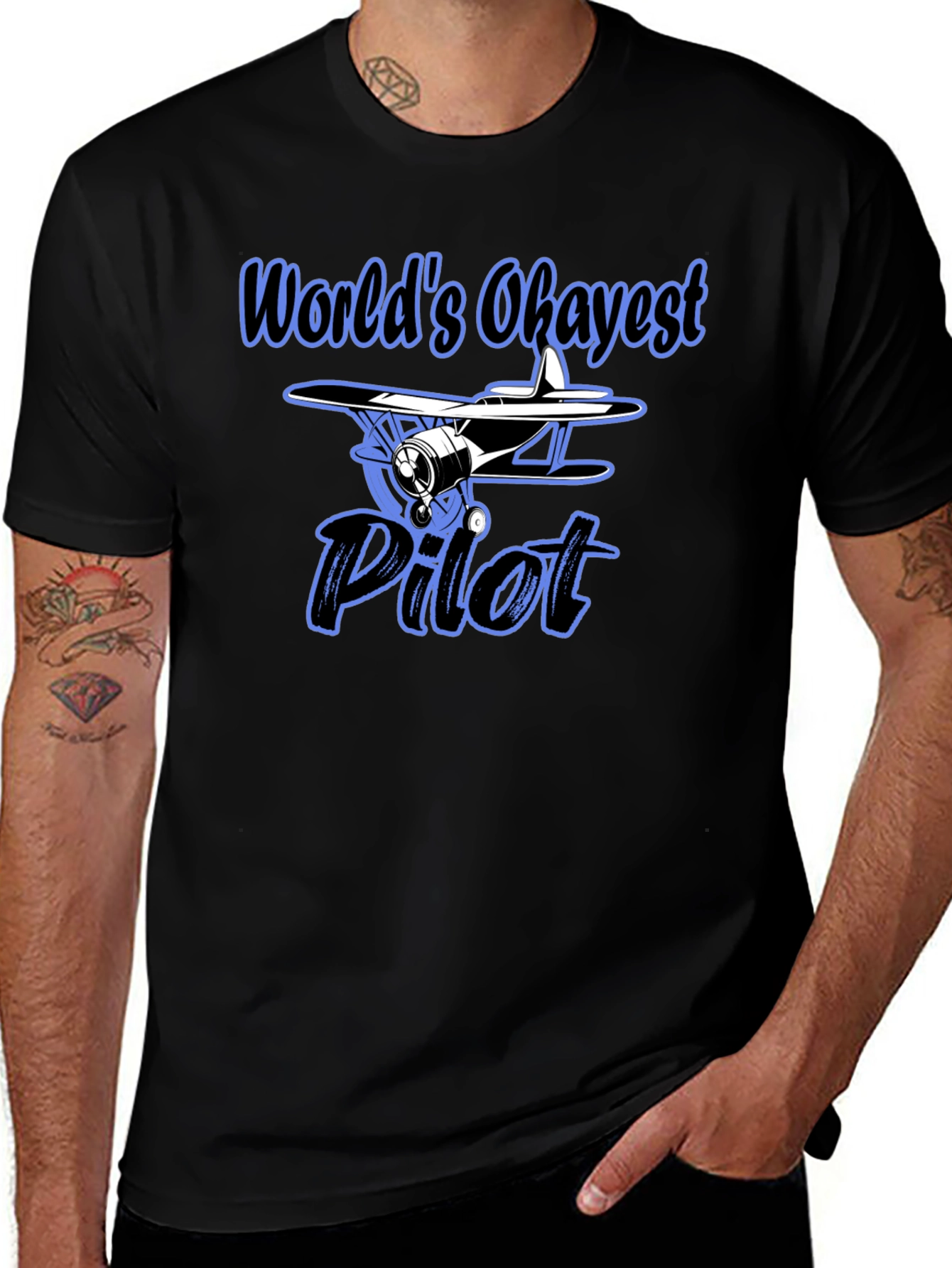 Worlds Okayest Pilot Black T-Shirt