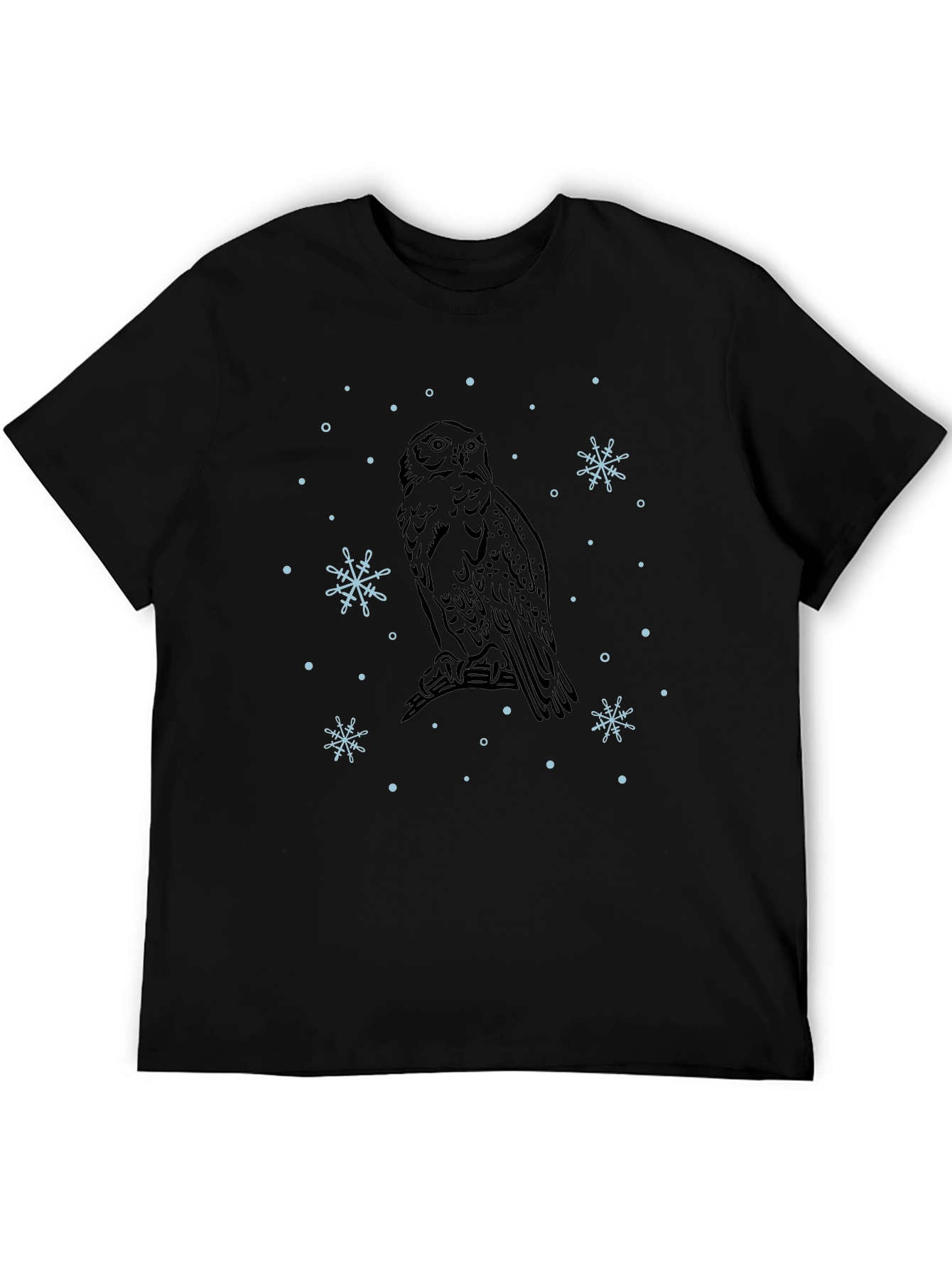 Owl and Snowflake Graphic Tee - Black Cotton Blend