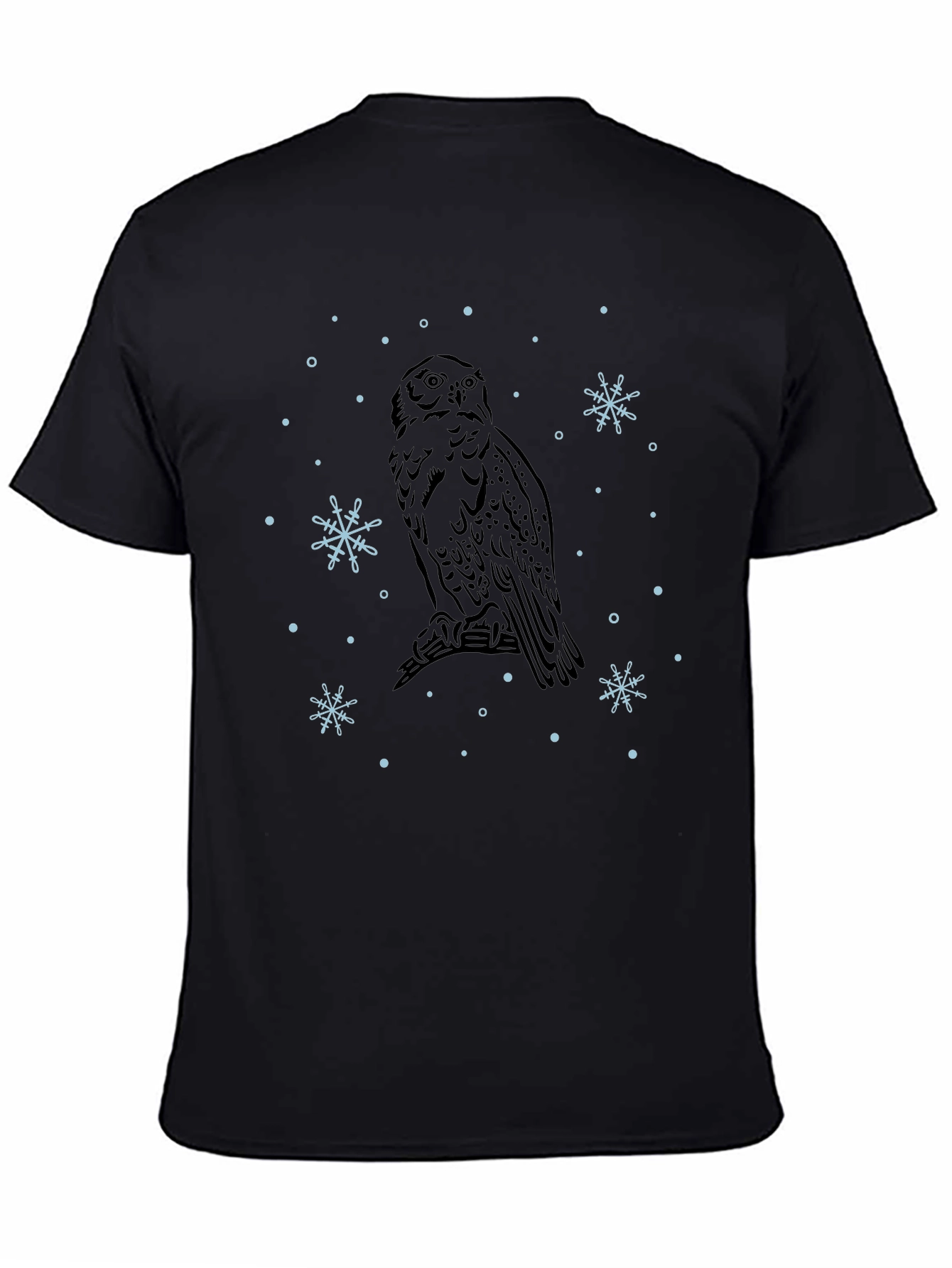 Owl and Snowflake Graphic Tee - Black Cotton Blend