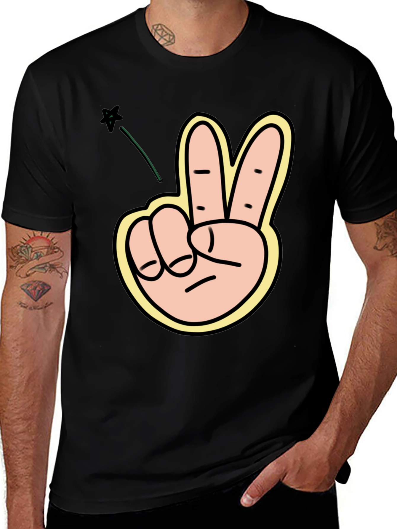 Peace Sign Graphic T-Shirt - Black Crew Neck Tee