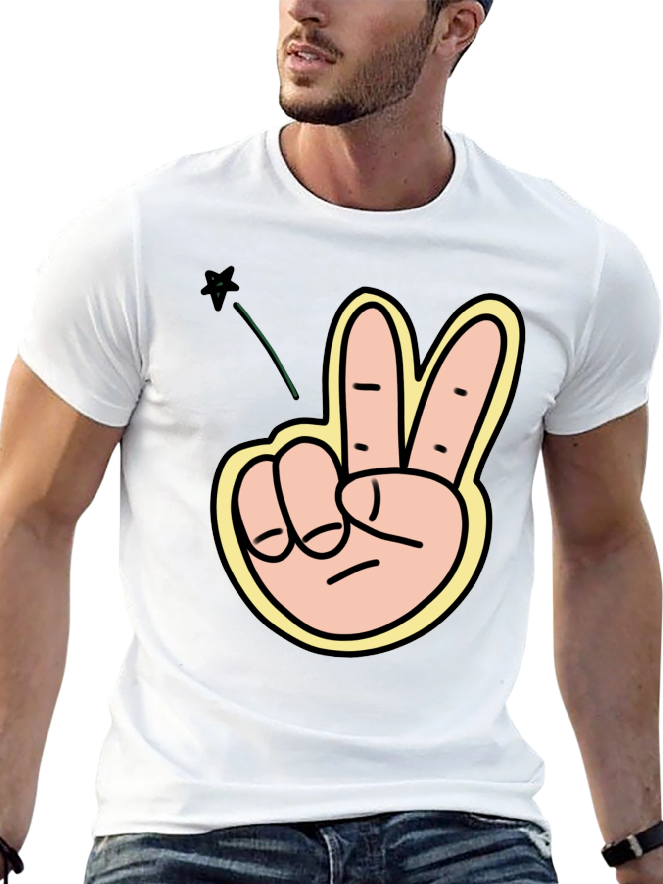 Peace Sign Graphic T-Shirt - Black Crew Neck Tee