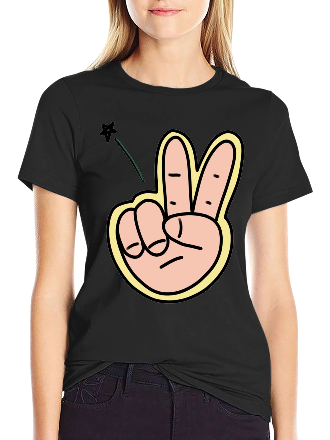 Peace Sign Graphic T-Shirt - Black Crew Neck Tee
