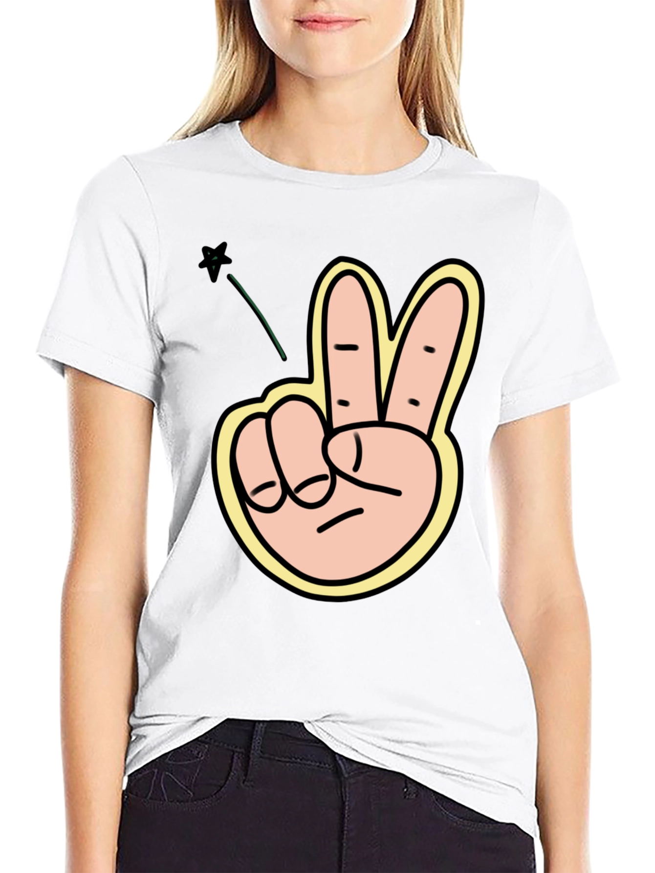 Peace Sign Graphic T-Shirt - Black Crew Neck Tee