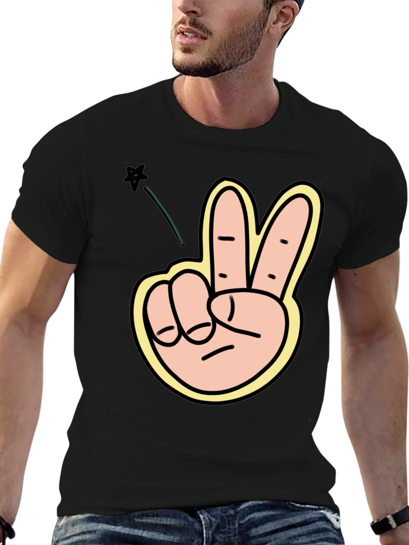 Peace Sign Graphic T-Shirt - Black Crew Neck Tee