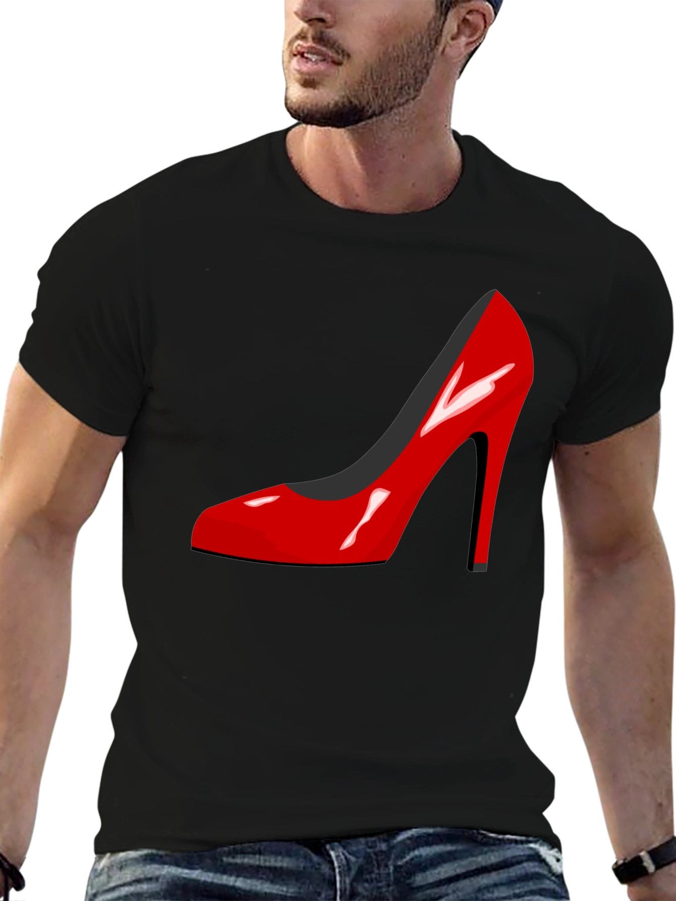 Red High Heel Shoe Graphic Black T-Shirt