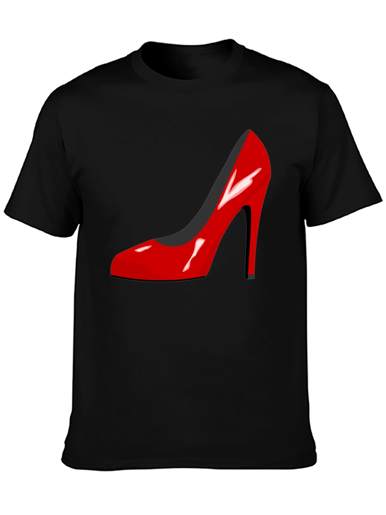 Red High Heel Shoe Graphic Black T-Shirt