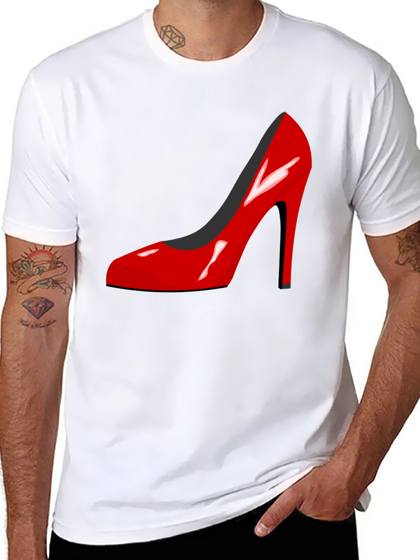 Red High Heel Shoe Graphic Black T-Shirt