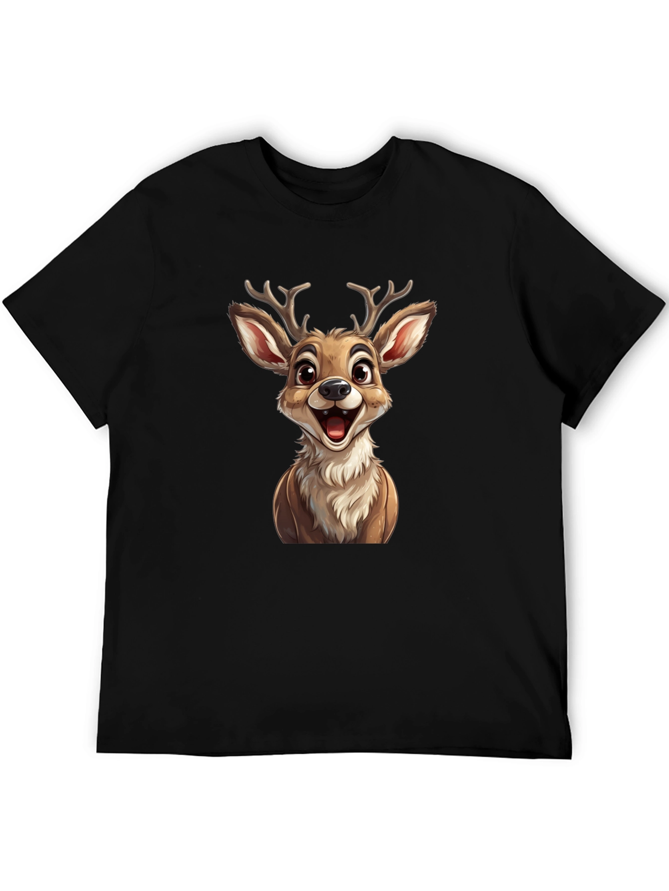 Cute Cartoon Deer Graphic T-Shirt - Black