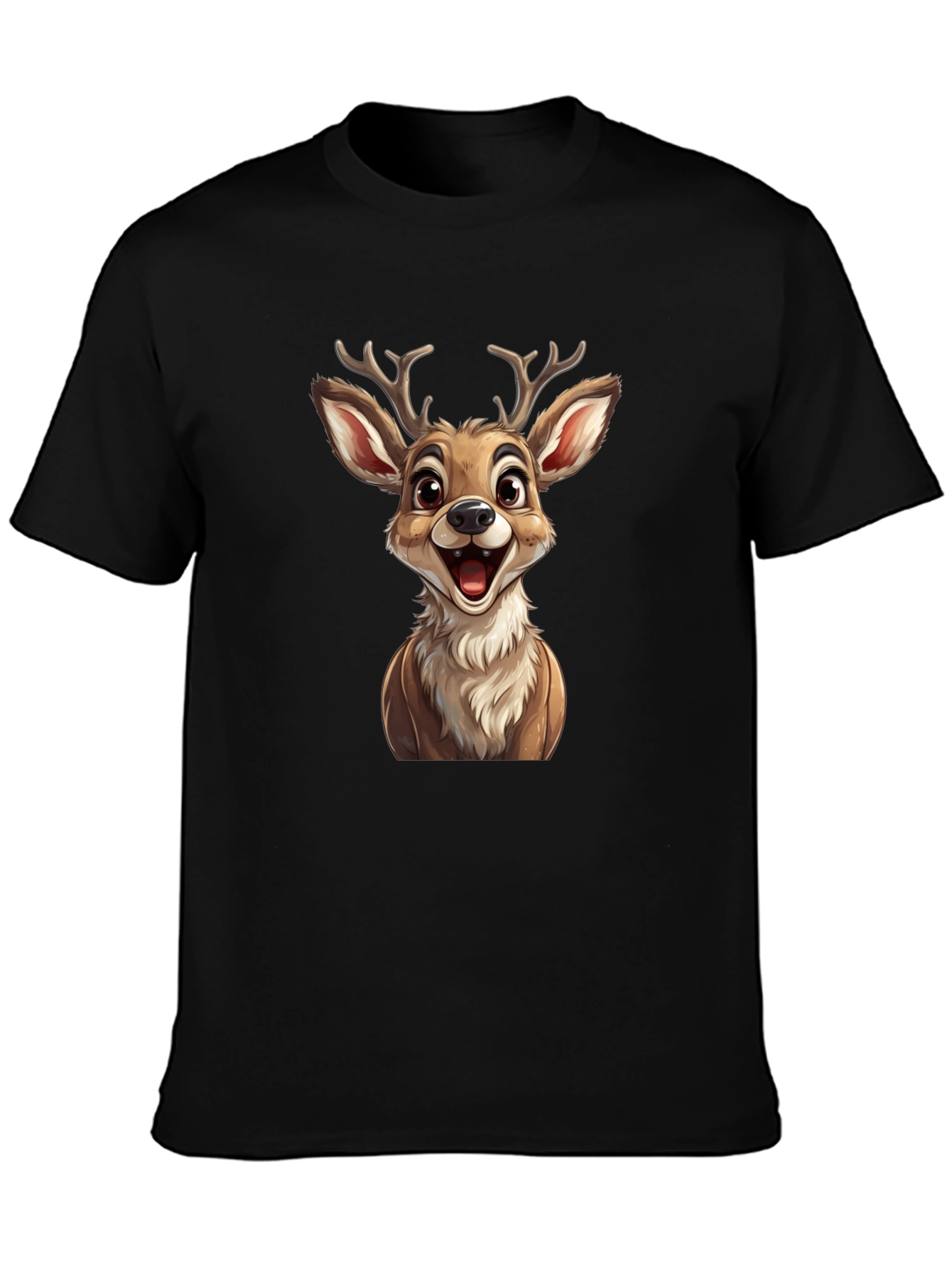 Cute Cartoon Deer Graphic T-Shirt - Black