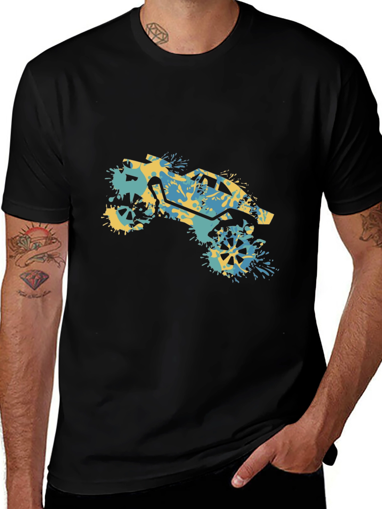 Off-Road Splatter Graphic Tee - Black Cotton Blend