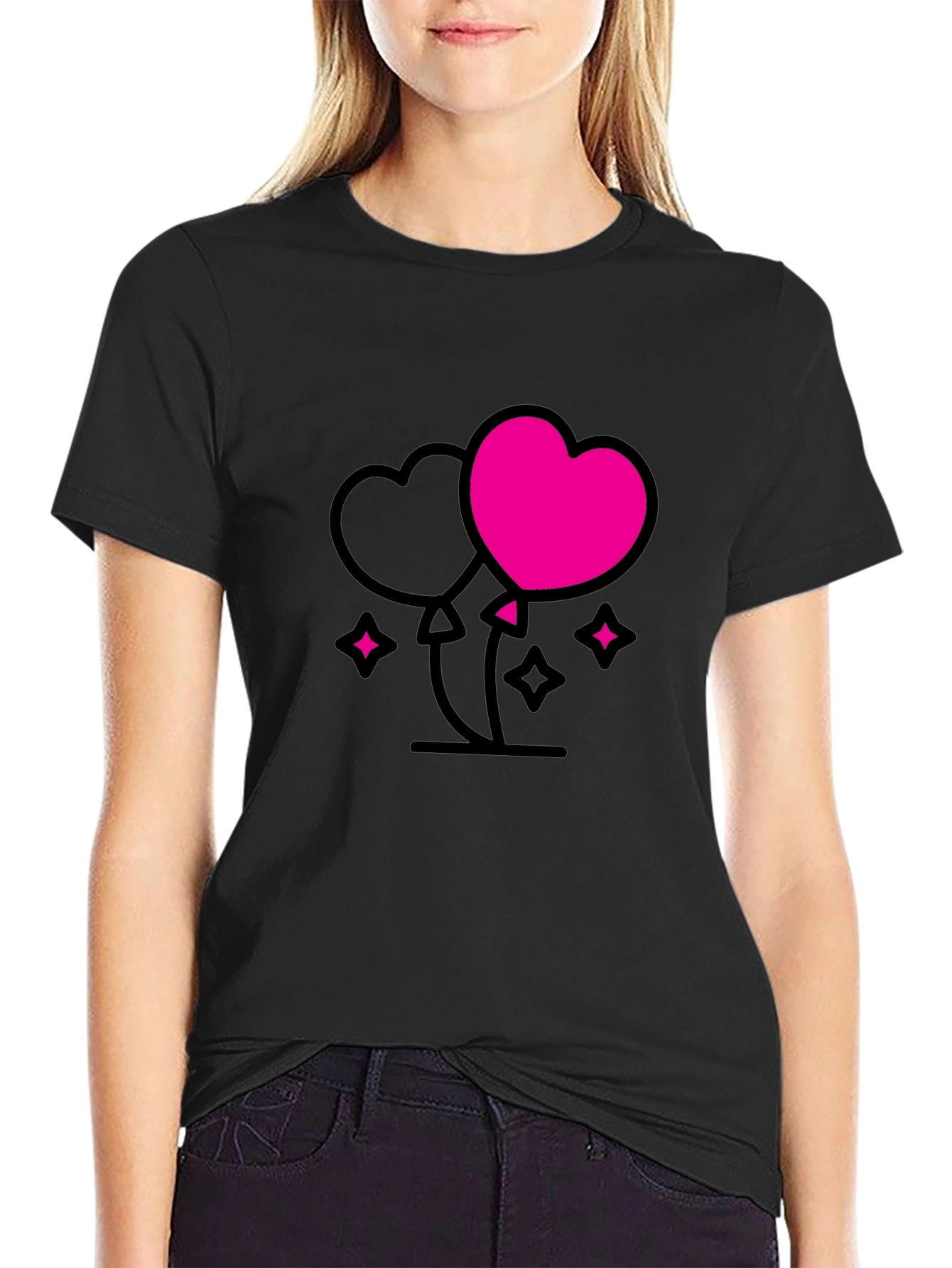 Heart Balloons Graphic Tee - Black Casual Shirt