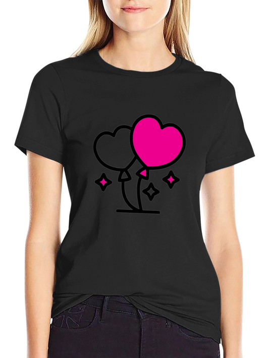 Heart Balloons Graphic Tee - Black Casual Shirt